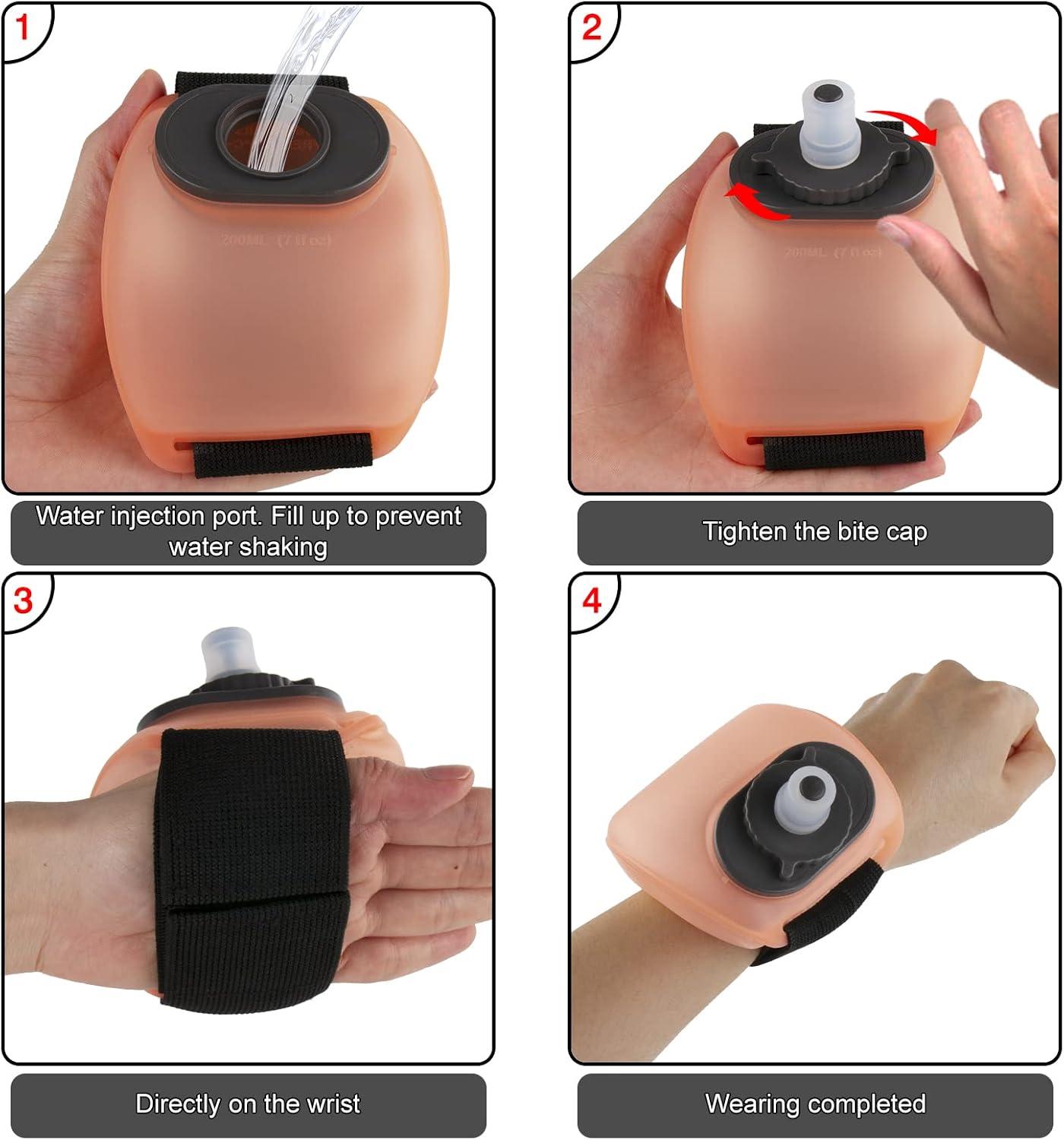 image:imageBouteille Deau de Sport Port la main Gourde de Sport 200ML avec bracelet rglable Bouteille silicone Douceur sans BPA dHydratation pour Running Jogging Marathon Escalade NoirOrange