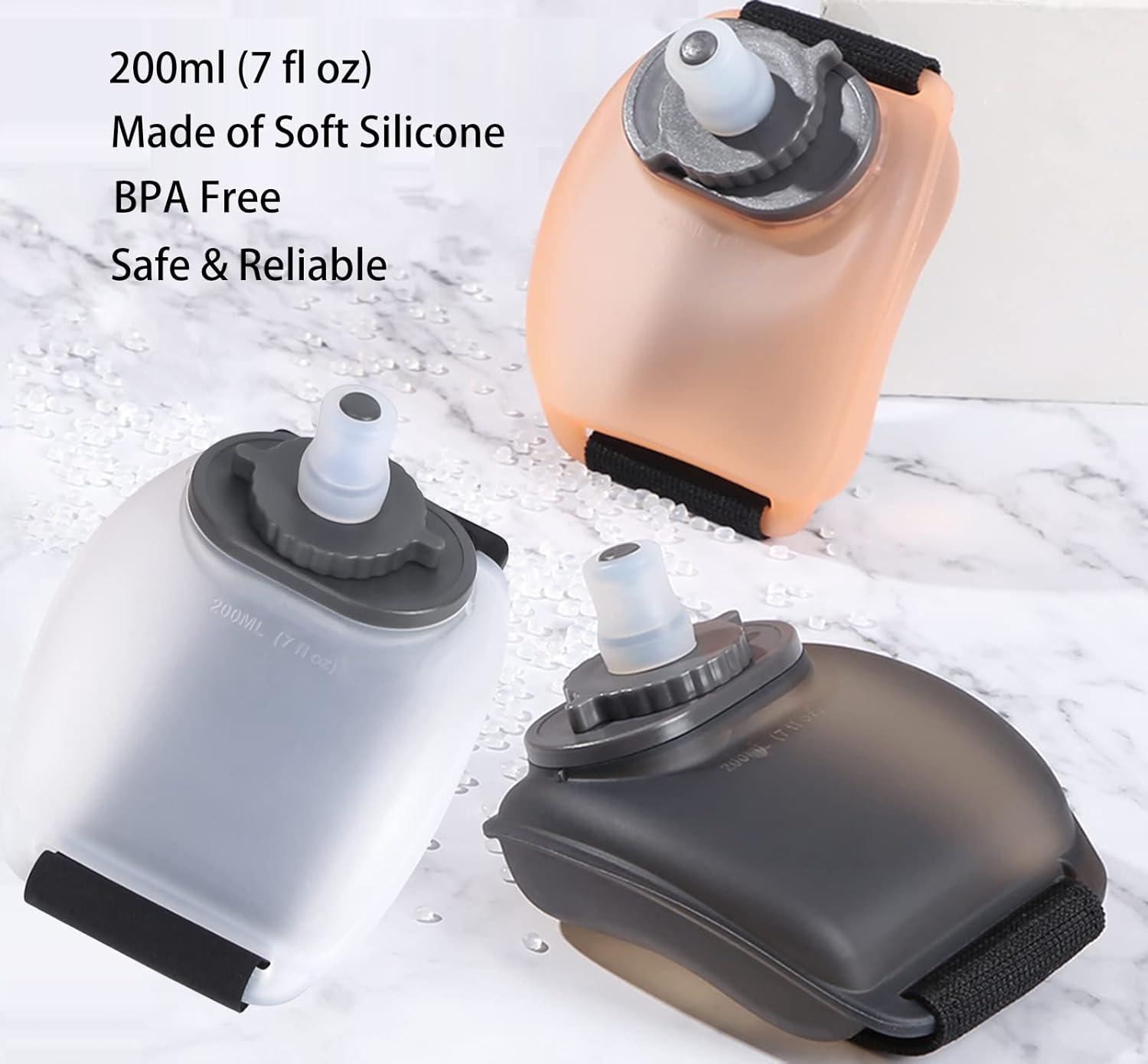 image:imageBouteille Deau de Sport Port la main Gourde de Sport 200ML avec bracelet rglable Bouteille silicone Douceur sans BPA dHydratation pour Running Jogging Marathon Escalade NoirOrange