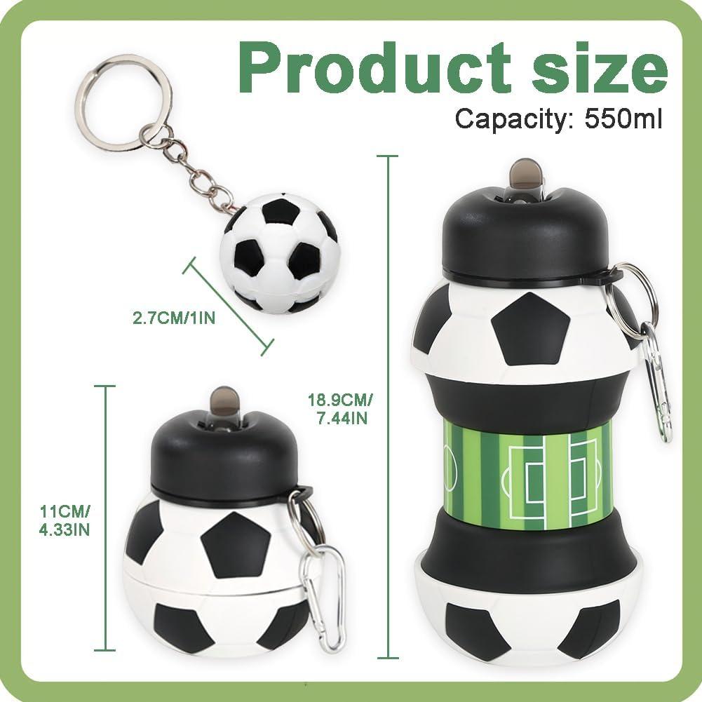 image:imageBouteille deau pliable Bouteille deau en Silicone pour le Football Bouteille de Sport en Silicone pour Enfants Extrieur Voyage et Vlo fuite lpreuve Avec le trousseau de football 550ML