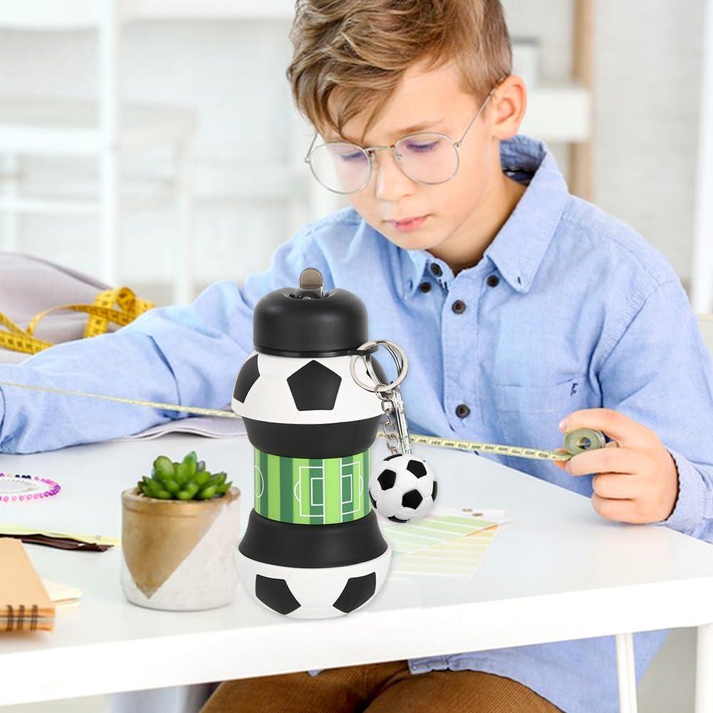 image:imageBouteille deau pliable Bouteille deau en Silicone pour le Football Bouteille de Sport en Silicone pour Enfants Extrieur Voyage et Vlo fuite lpreuve Avec le trousseau de football 550ML