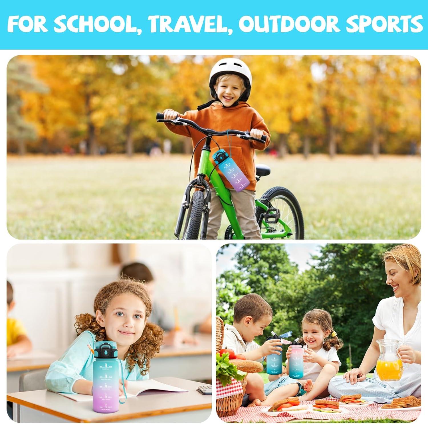 image:imageGourde 500ml Gourde Enfant Bouteille avec Paille AntiFuite Bouteille deau Facile Nettoyer Bouteille Sport pour lcole Bureau Extrieur Voyage RoseCyanBleuviolet