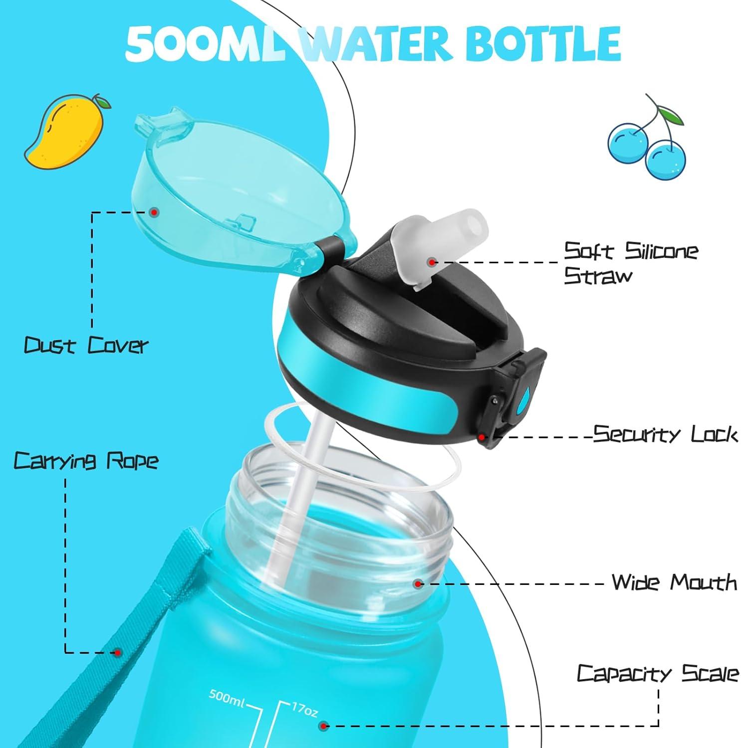 image:imageGourde 500ml Gourde Enfant Bouteille avec Paille AntiFuite Bouteille deau Facile Nettoyer Bouteille Sport pour lcole Bureau Extrieur Voyage RoseCyanBleuviolet