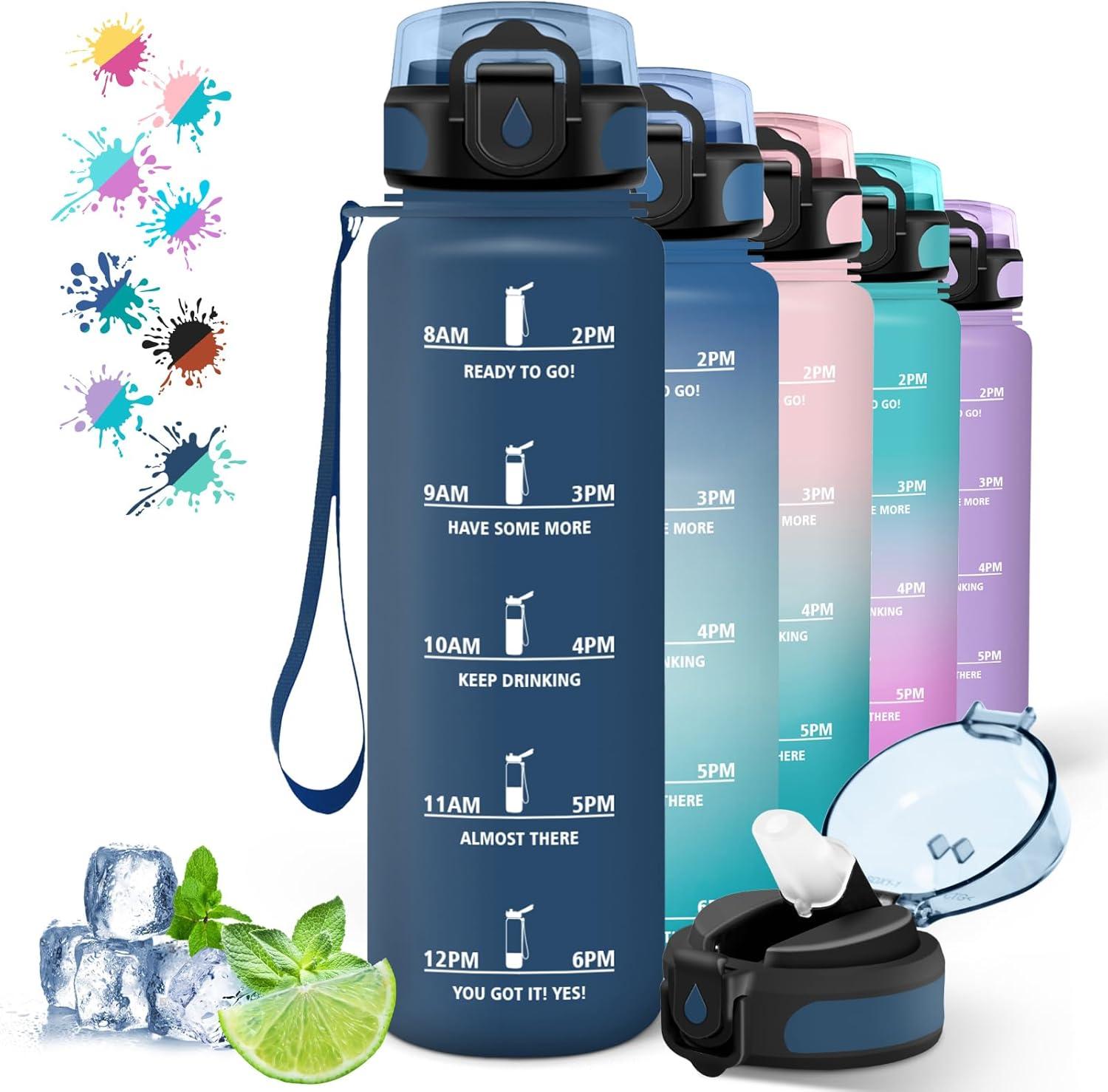 image:imageGourde 500ml Gourde Enfant Bouteille avec Paille AntiFuite Bouteille deau Facile Nettoyer Bouteille Sport pour lcole Bureau Extrieur Voyage RoseCyanBleu Marine