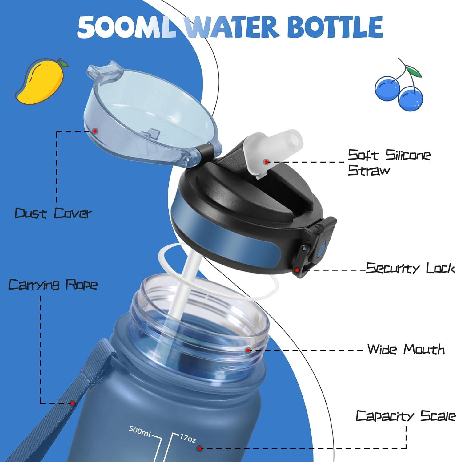 image:imageGourde 500ml Gourde Enfant Bouteille avec Paille AntiFuite Bouteille deau Facile Nettoyer Bouteille Sport pour lcole Bureau Extrieur Voyage RoseCyanBleuvert