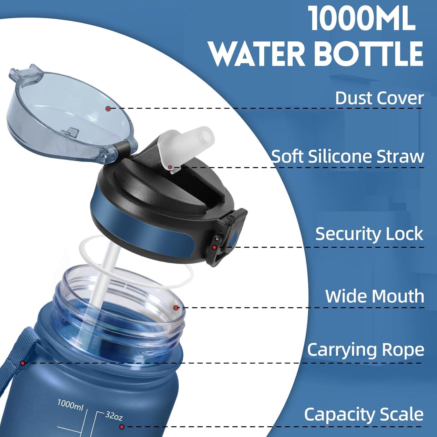 image:imageGourde 500ml Gourde Enfant Bouteille avec Paille AntiFuite Bouteille deau Facile Nettoyer Bouteille Sport pour lcole Bureau Extrieur Voyage RoseCyanBleu Marine