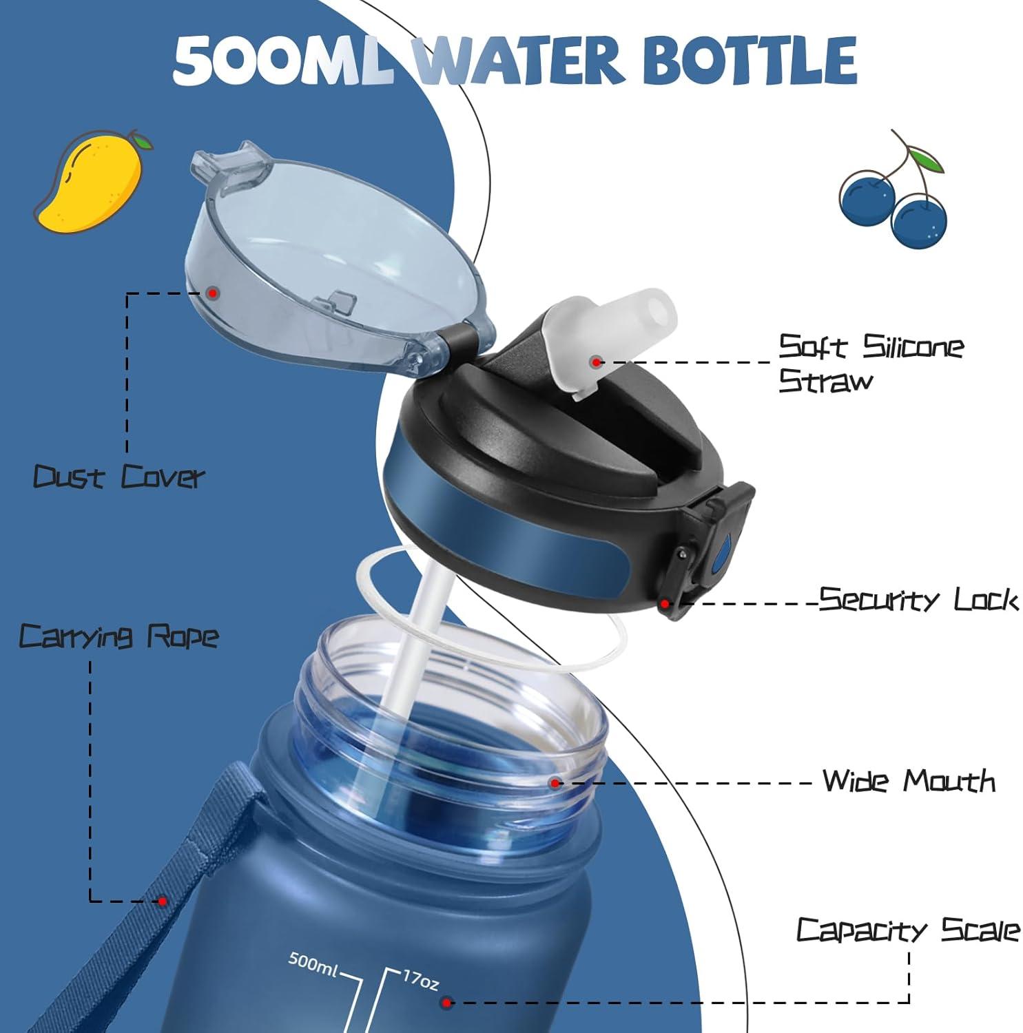 image:imageGourde 500ml Gourde Enfant Bouteille avec Paille AntiFuite Bouteille deau Facile Nettoyer Bouteille Sport pour lcole Bureau Extrieur Voyage RoseCyanBleu Marine