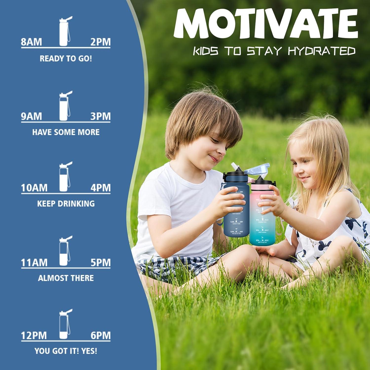 image:imageGourde 500ml Gourde Enfant Bouteille avec Paille AntiFuite Bouteille deau Facile Nettoyer Bouteille Sport pour lcole Bureau Extrieur Voyage RoseCyanBleu Marine