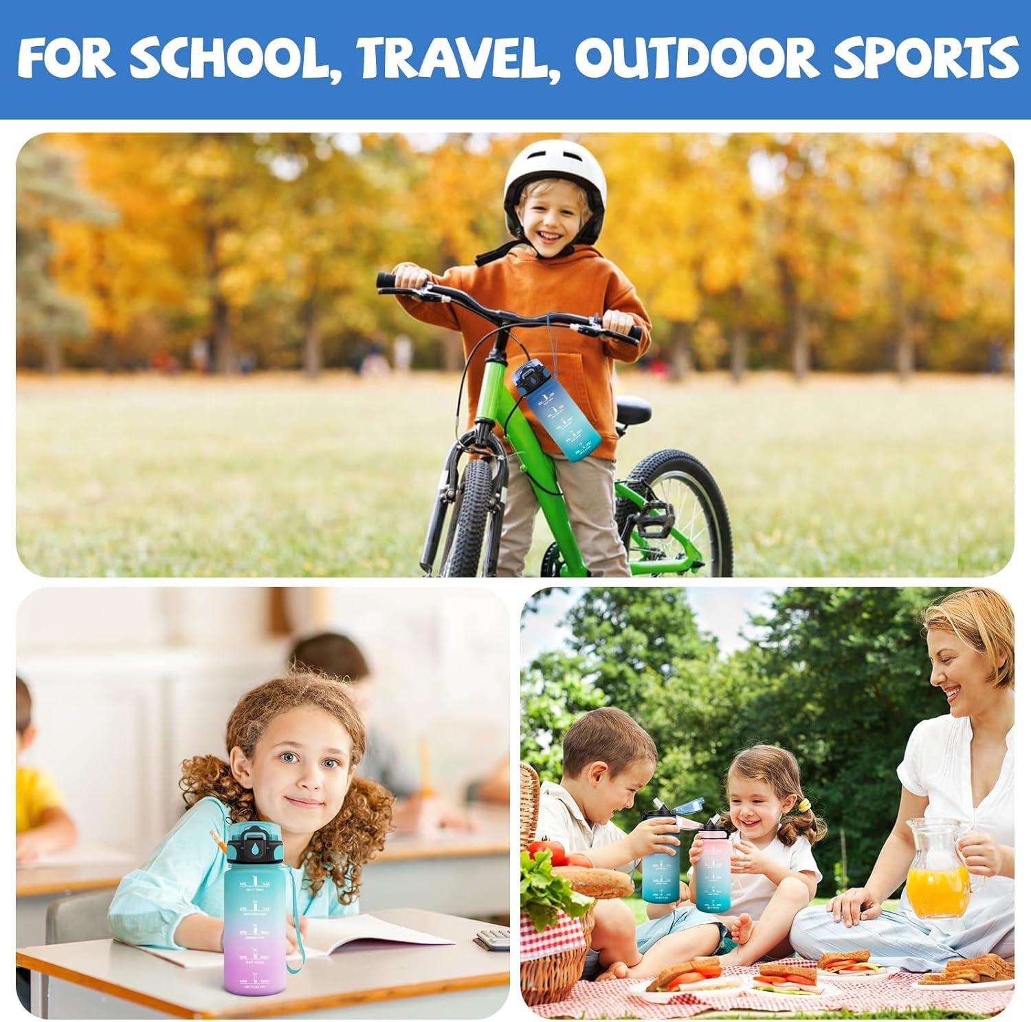 image:imageGourde 500ml Gourde Enfant Bouteille avec Paille AntiFuite Bouteille deau Facile Nettoyer Bouteille Sport pour lcole Bureau Extrieur Voyage RoseCyanBleuvert