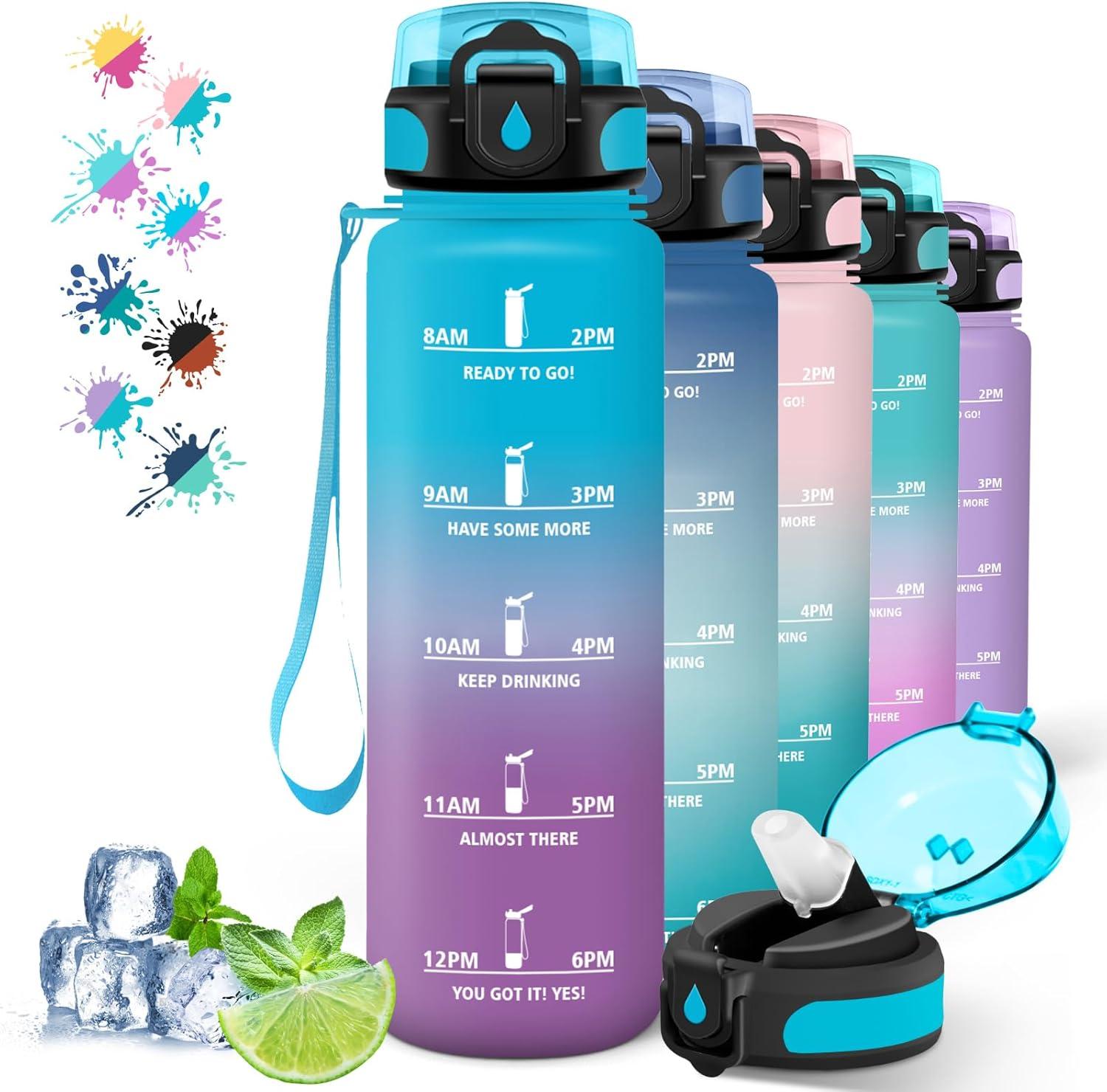 image:imageGourde 500ml Gourde Enfant Bouteille avec Paille AntiFuite Bouteille deau Facile Nettoyer Bouteille Sport pour lcole Bureau Extrieur Voyage RoseCyanBleuviolet