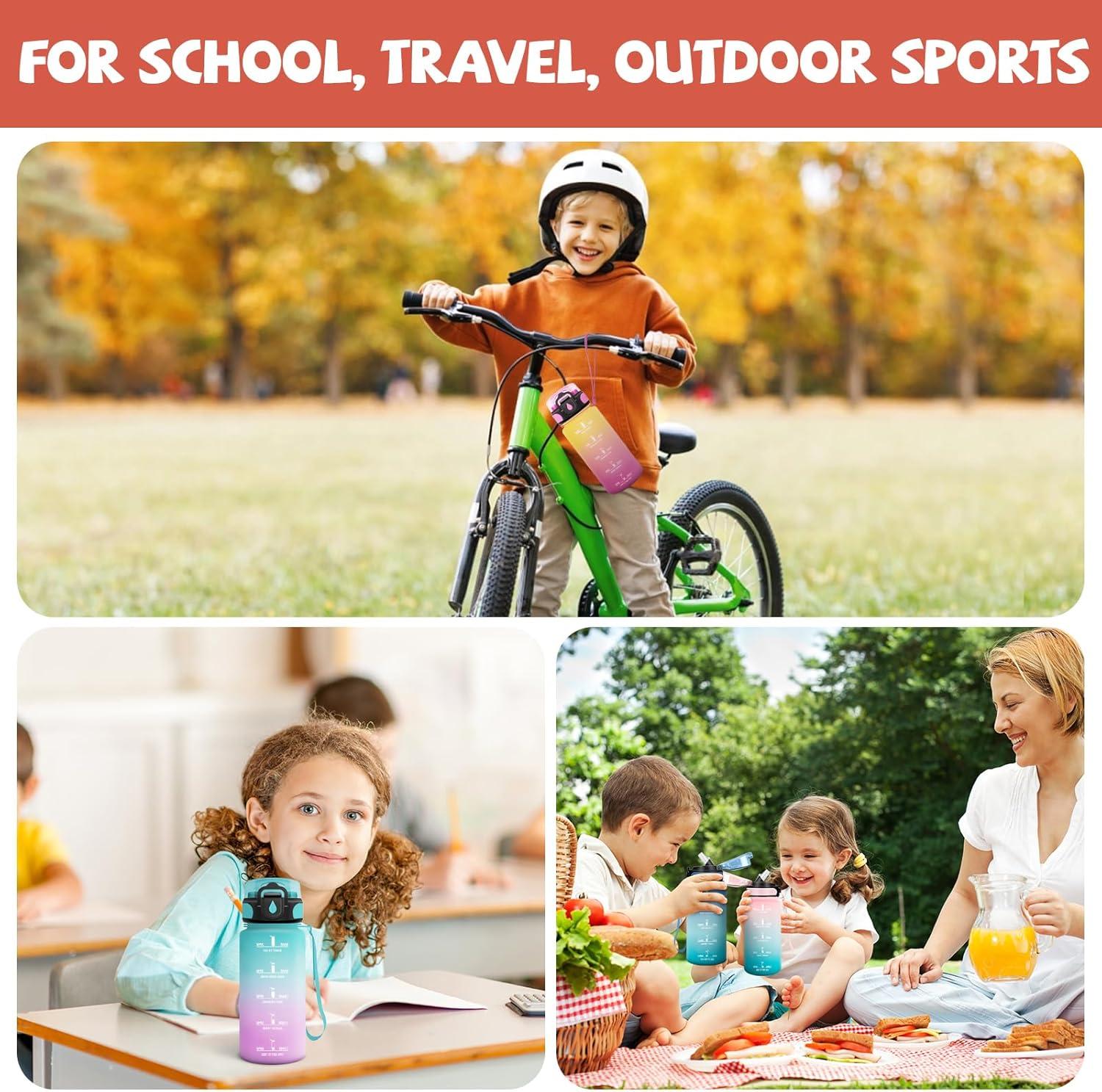 image:imageGourde 500ml Gourde Enfant Bouteille avec Paille AntiFuite Bouteille deau Facile Nettoyer Bouteille Sport pour lcole Bureau Extrieur Voyage RoseCyanNoirrouge