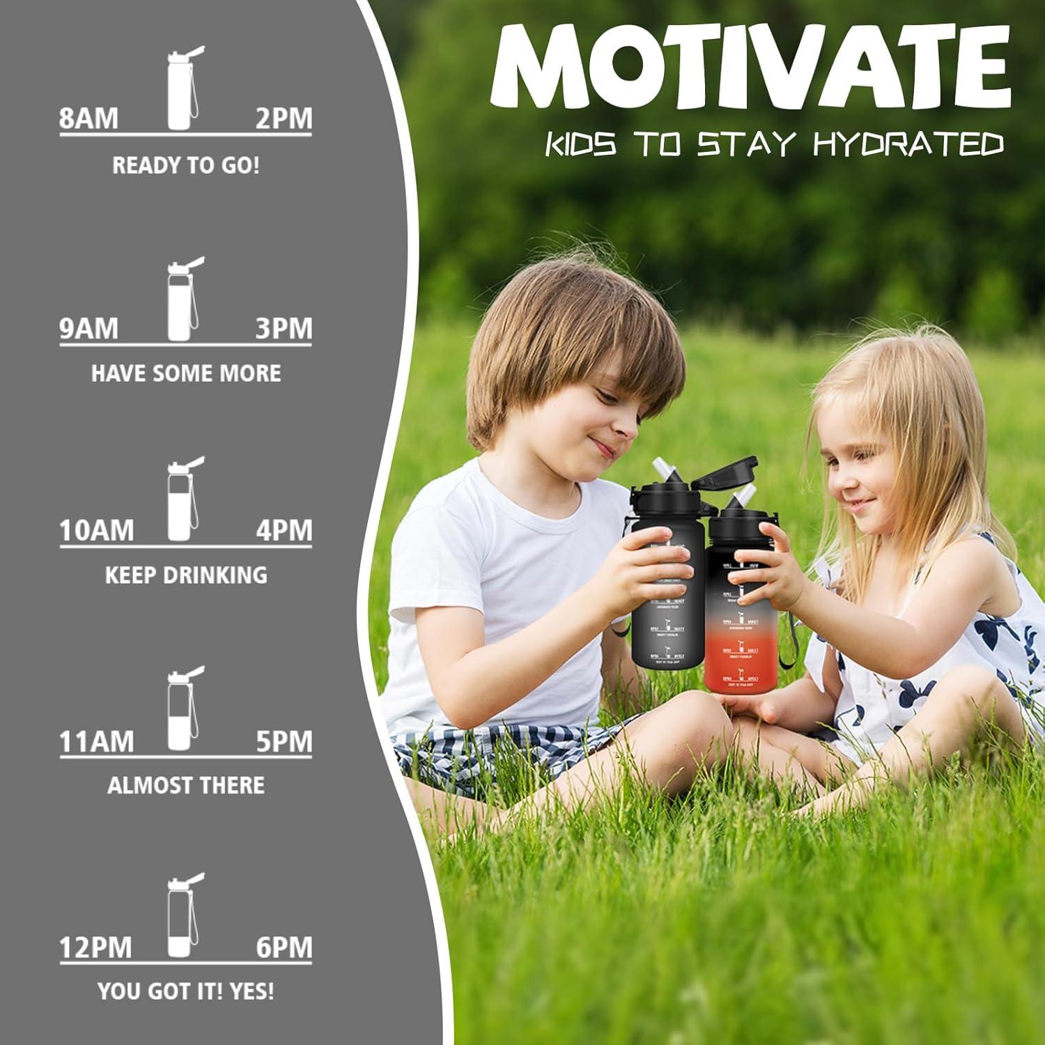 image:imageGourde 500ml Gourde Enfant Bouteille avec Paille AntiFuite Bouteille deau Facile Nettoyer Bouteille Sport pour lcole Bureau Extrieur Voyage RoseCyanNoir