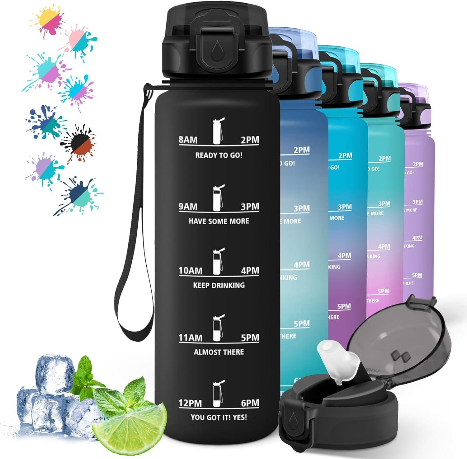 image:imageGourde 500ml Gourde Enfant Bouteille avec Paille AntiFuite Bouteille deau Facile Nettoyer Bouteille Sport pour lcole Bureau Extrieur Voyage RoseCyanNoir
