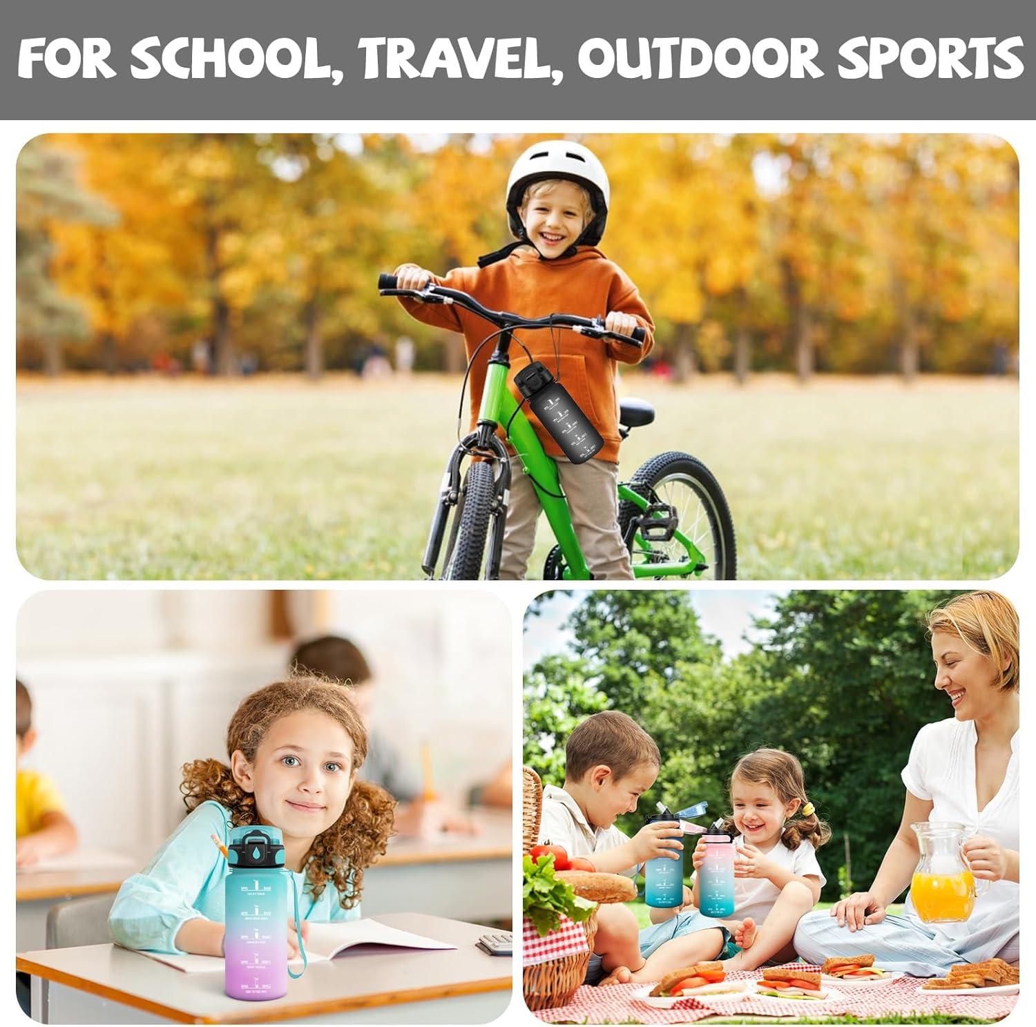 image:imageGourde 500ml Gourde Enfant Bouteille avec Paille AntiFuite Bouteille deau Facile Nettoyer Bouteille Sport pour lcole Bureau Extrieur Voyage RoseCyanNoir