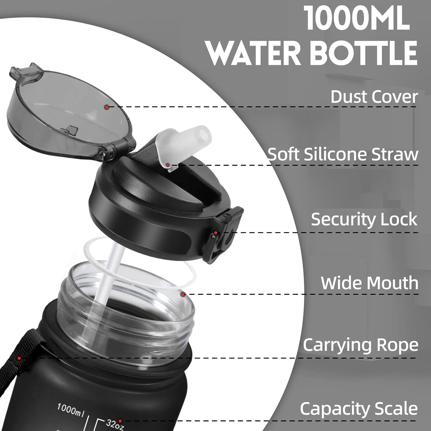image:imageGourde 500ml Gourde Enfant Bouteille avec Paille AntiFuite Bouteille deau Facile Nettoyer Bouteille Sport pour lcole Bureau Extrieur Voyage RoseCyanNoir