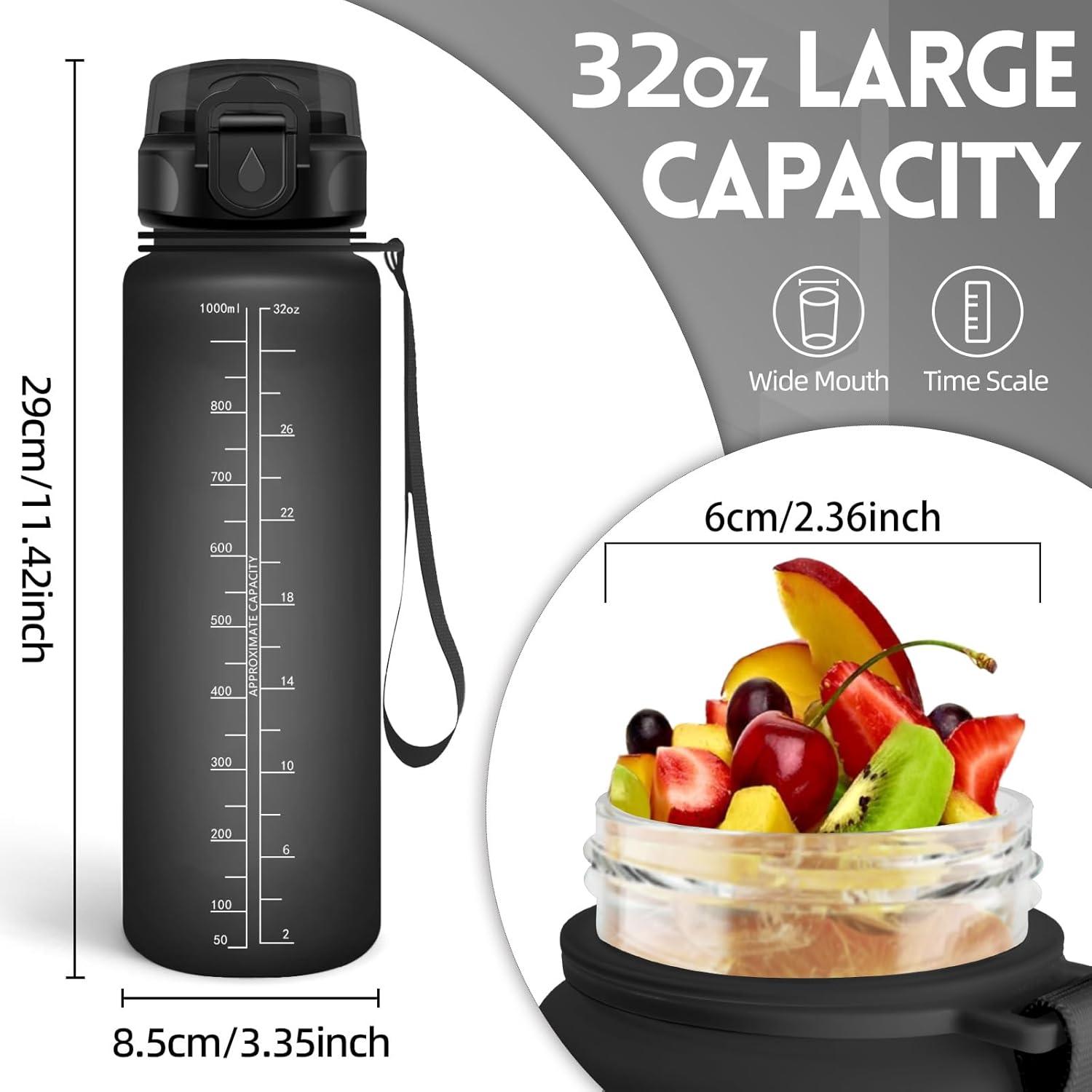 image:imageGourde 500ml Gourde Enfant Bouteille avec Paille AntiFuite Bouteille deau Facile Nettoyer Bouteille Sport pour lcole Bureau Extrieur Voyage RoseCyanNoir