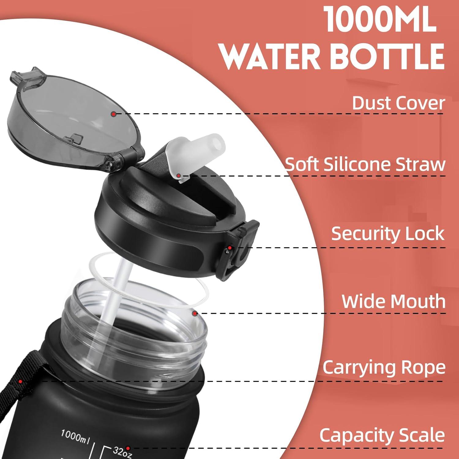 image:imageGourde 500ml Gourde Enfant Bouteille avec Paille AntiFuite Bouteille deau Facile Nettoyer Bouteille Sport pour lcole Bureau Extrieur Voyage RoseCyanNoirrouge