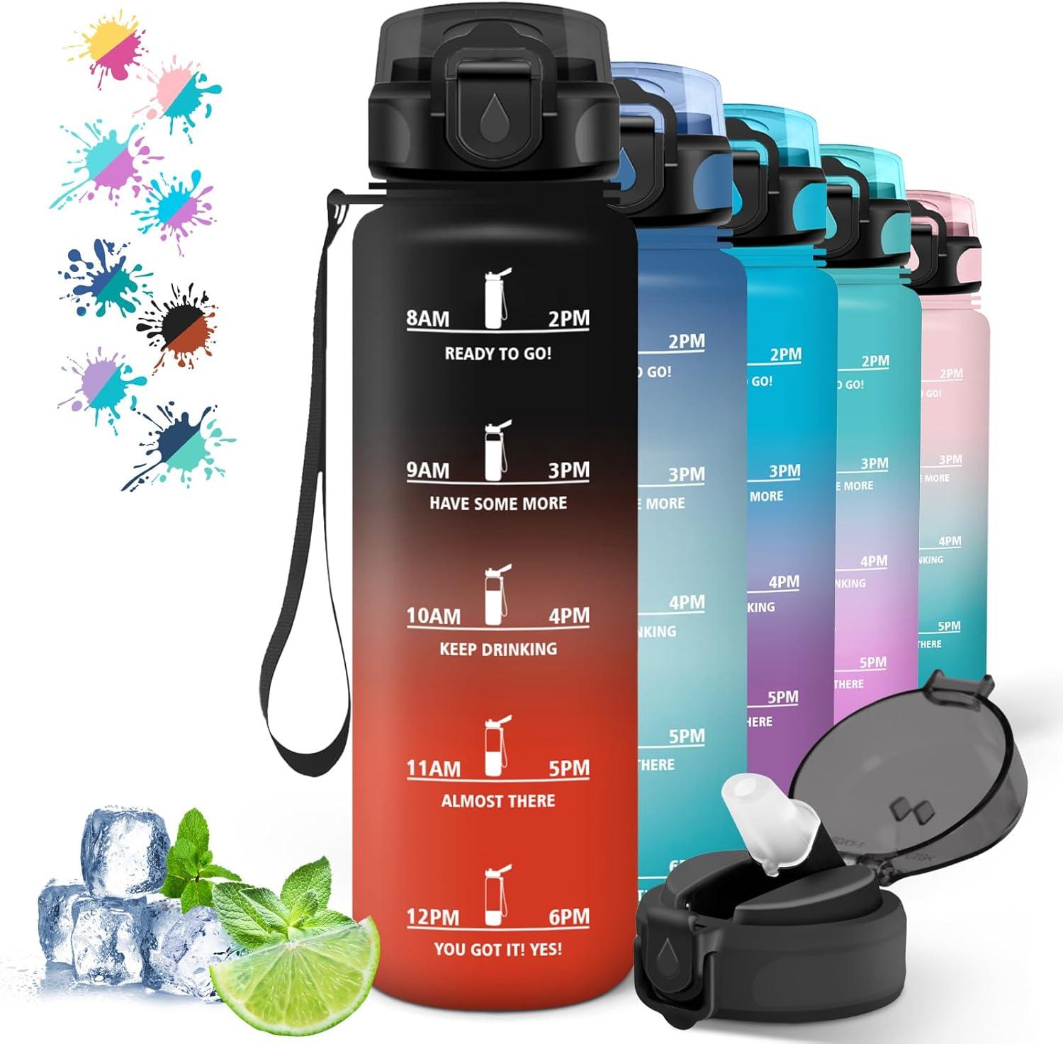 image:imageGourde 500ml Gourde Enfant Bouteille avec Paille AntiFuite Bouteille deau Facile Nettoyer Bouteille Sport pour lcole Bureau Extrieur Voyage RoseCyanNoirrouge