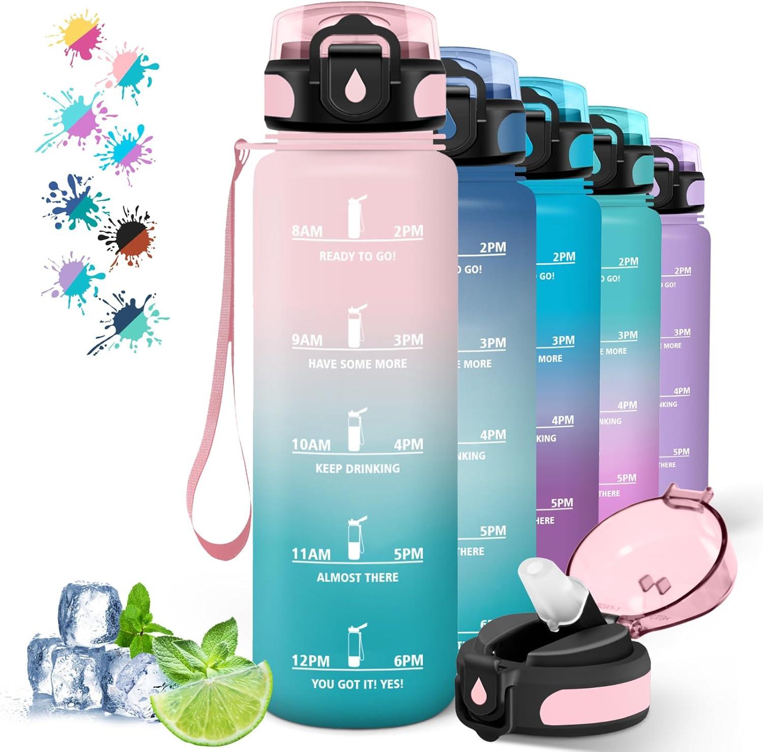 image:imageGourde 500ml Gourde Enfant Bouteille avec Paille AntiFuite Bouteille deau Facile Nettoyer Bouteille Sport pour lcole Bureau Extrieur Voyage RoseCyanRosecyan