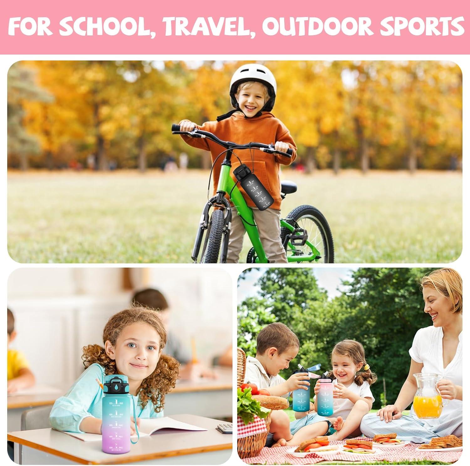 image:imageGourde 500ml Gourde Enfant Bouteille avec Paille AntiFuite Bouteille deau Facile Nettoyer Bouteille Sport pour lcole Bureau Extrieur Voyage RoseCyanRosecyan