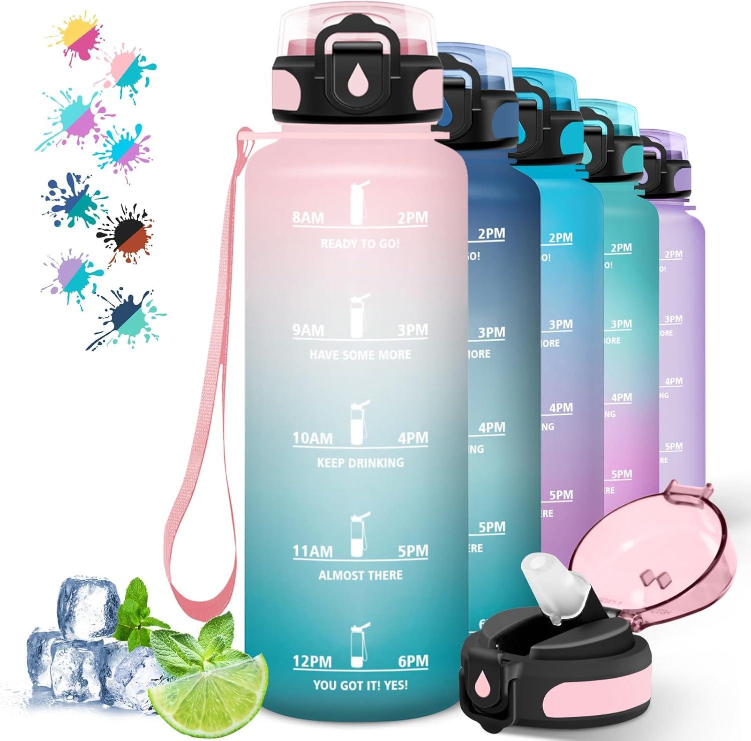 image:imageGourde 500ml Gourde Enfant Bouteille avec Paille AntiFuite Bouteille deau Facile Nettoyer Bouteille Sport pour lcole Bureau Extrieur Voyage RoseCyanRosecyan