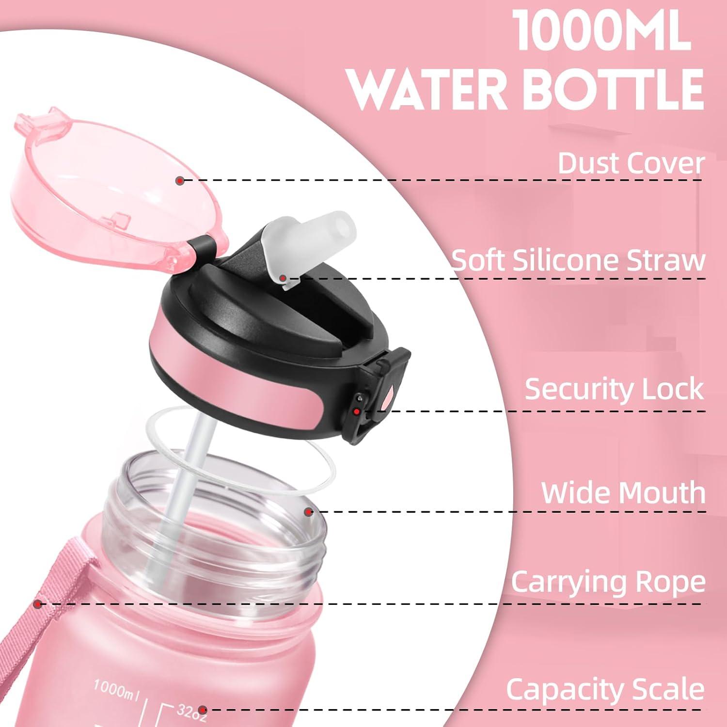 image:imageGourde 500ml Gourde Enfant Bouteille avec Paille AntiFuite Bouteille deau Facile Nettoyer Bouteille Sport pour lcole Bureau Extrieur Voyage RoseCyanRosecyan