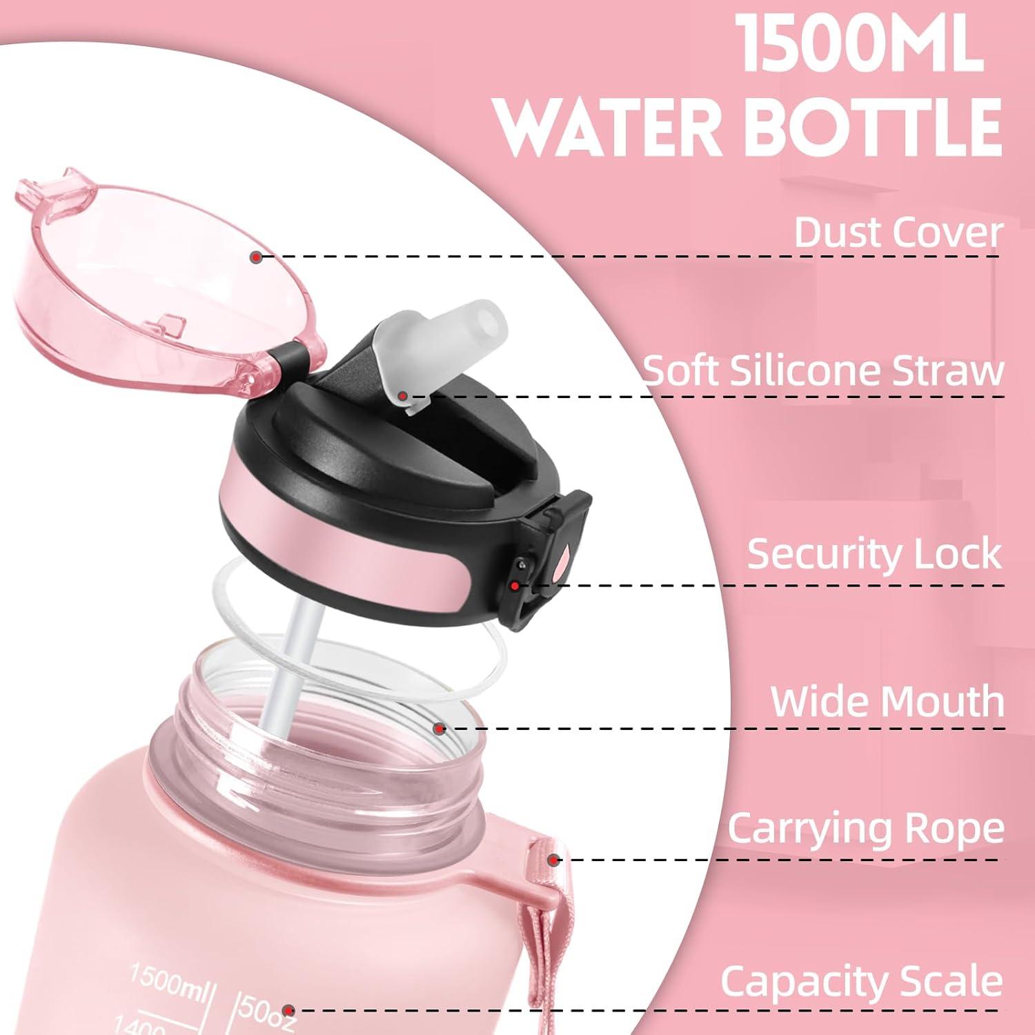 image:imageGourde 500ml Gourde Enfant Bouteille avec Paille AntiFuite Bouteille deau Facile Nettoyer Bouteille Sport pour lcole Bureau Extrieur Voyage RoseCyanRosecyan