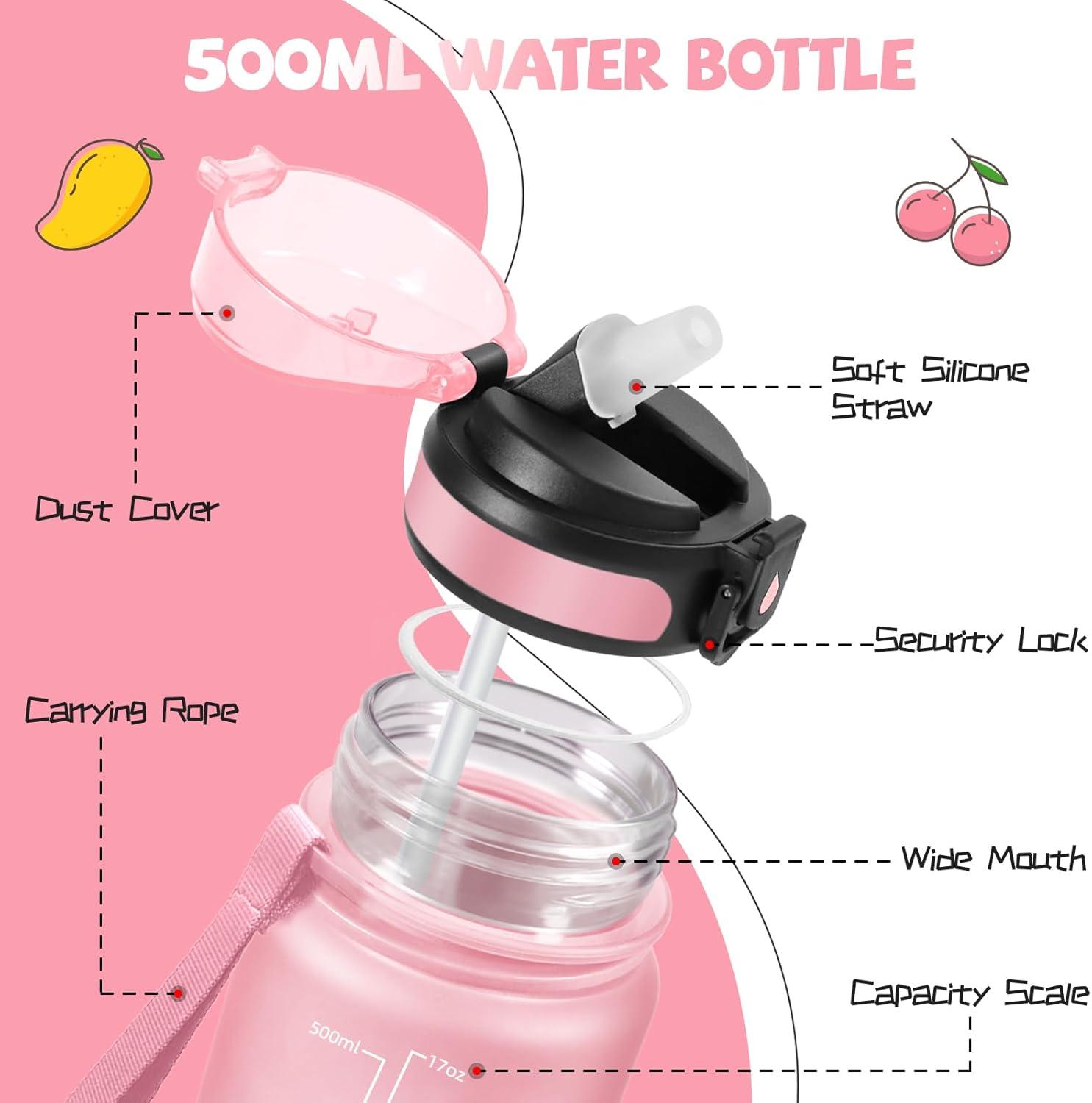 image:imageGourde 500ml Gourde Enfant Bouteille avec Paille AntiFuite Bouteille deau Facile Nettoyer Bouteille Sport pour lcole Bureau Extrieur Voyage RoseCyanRosecyan