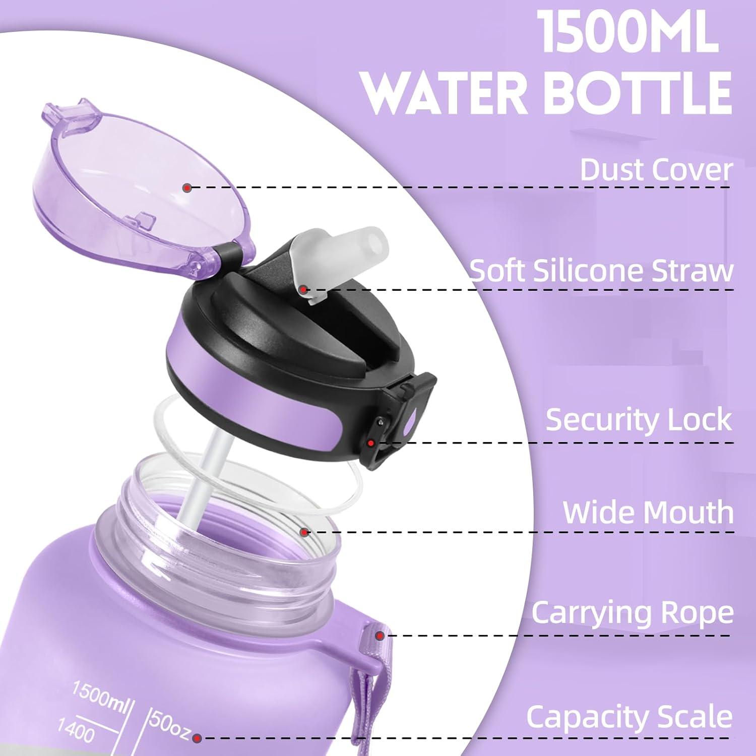 image:imageGourde 500ml Gourde Enfant Bouteille avec Paille AntiFuite Bouteille deau Facile Nettoyer Bouteille Sport pour lcole Bureau Extrieur Voyage RoseCyanViolet