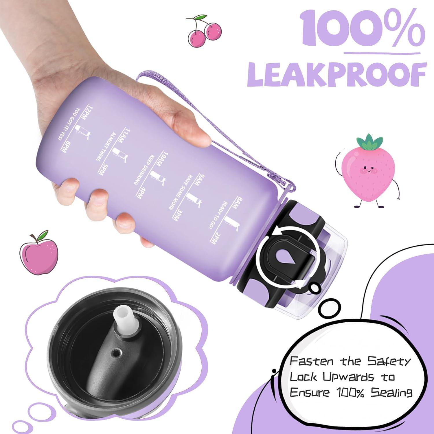 image:imageGourde 500ml Gourde Enfant Bouteille avec Paille AntiFuite Bouteille deau Facile Nettoyer Bouteille Sport pour lcole Bureau Extrieur Voyage RoseCyanViolet