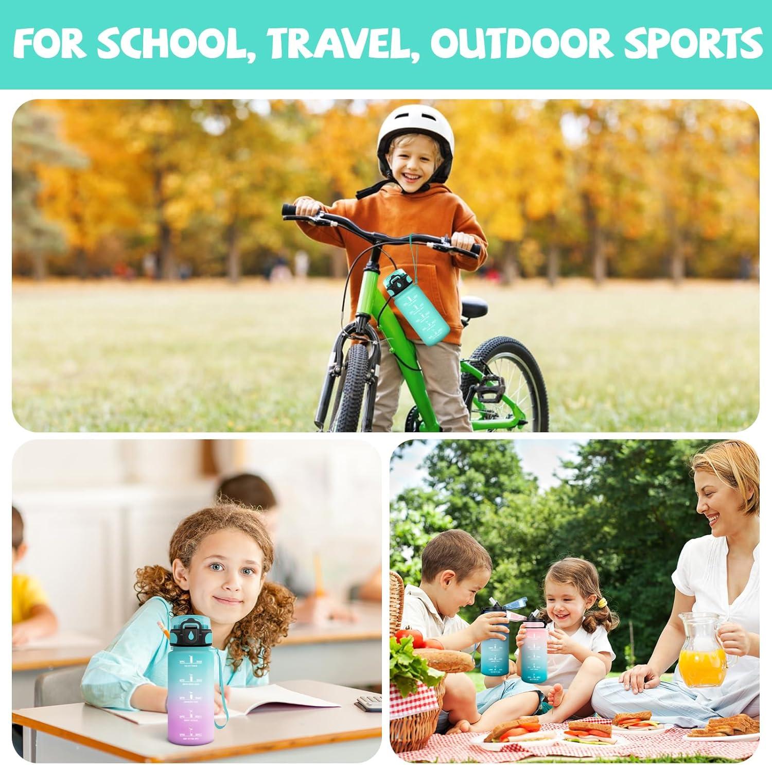 image:imageGourde 500ml Gourde Enfant Bouteille avec Paille AntiFuite Bouteille deau Facile Nettoyer Bouteille Sport pour lcole Bureau Extrieur Voyage RoseCyanVert