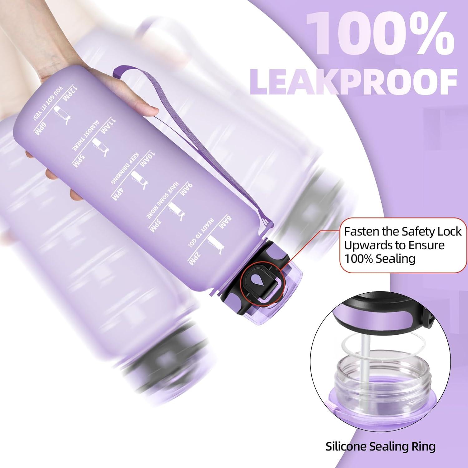 image:imageGourde 500ml Gourde Enfant Bouteille avec Paille AntiFuite Bouteille deau Facile Nettoyer Bouteille Sport pour lcole Bureau Extrieur Voyage RoseCyanViolet