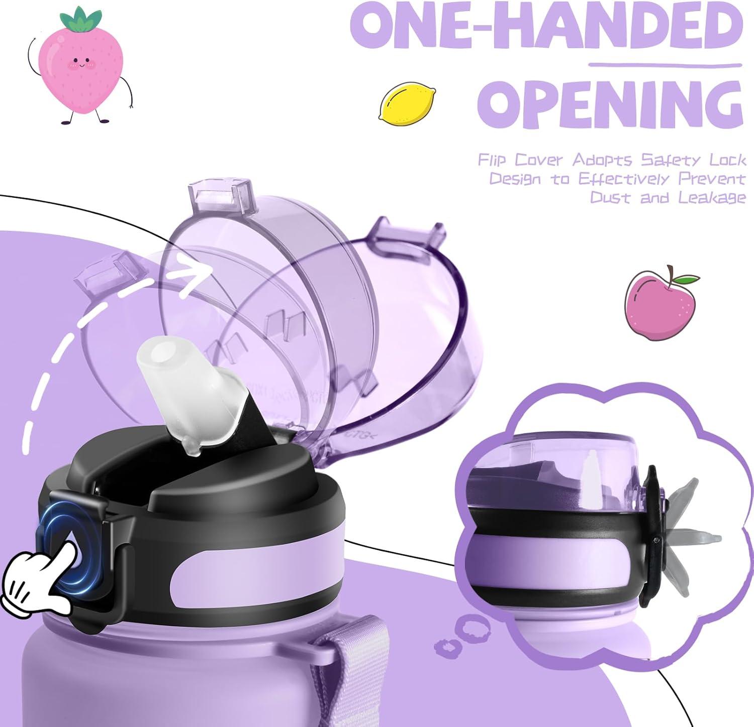 image:imageGourde 500ml Gourde Enfant Bouteille avec Paille AntiFuite Bouteille deau Facile Nettoyer Bouteille Sport pour lcole Bureau Extrieur Voyage RoseCyanViolet