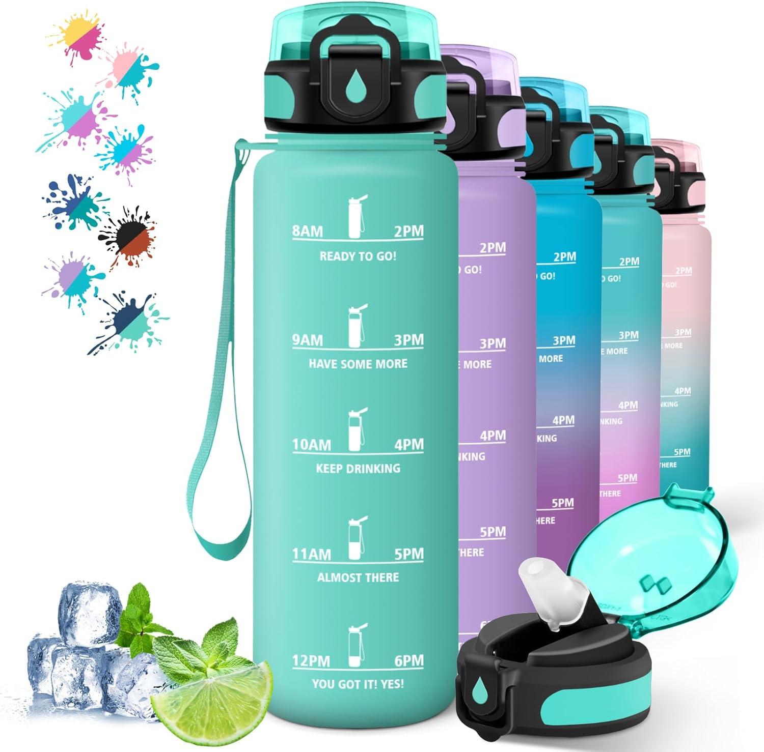 image:imageGourde 500ml Gourde Enfant Bouteille avec Paille AntiFuite Bouteille deau Facile Nettoyer Bouteille Sport pour lcole Bureau Extrieur Voyage RoseCyanVert
