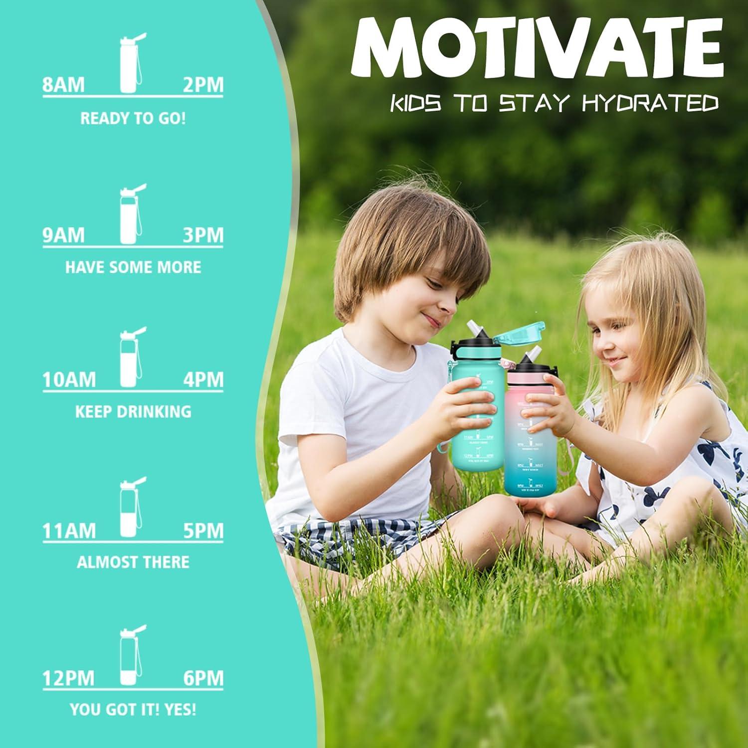 image:imageGourde 500ml Gourde Enfant Bouteille avec Paille AntiFuite Bouteille deau Facile Nettoyer Bouteille Sport pour lcole Bureau Extrieur Voyage RoseCyanVert