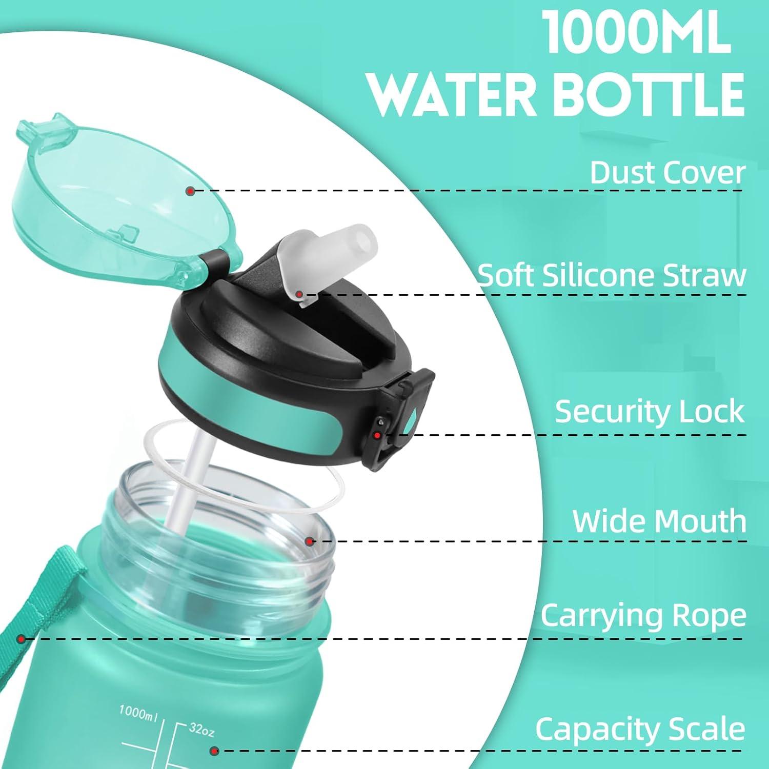 image:imageGourde 500ml Gourde Enfant Bouteille avec Paille AntiFuite Bouteille deau Facile Nettoyer Bouteille Sport pour lcole Bureau Extrieur Voyage RoseCyanVert