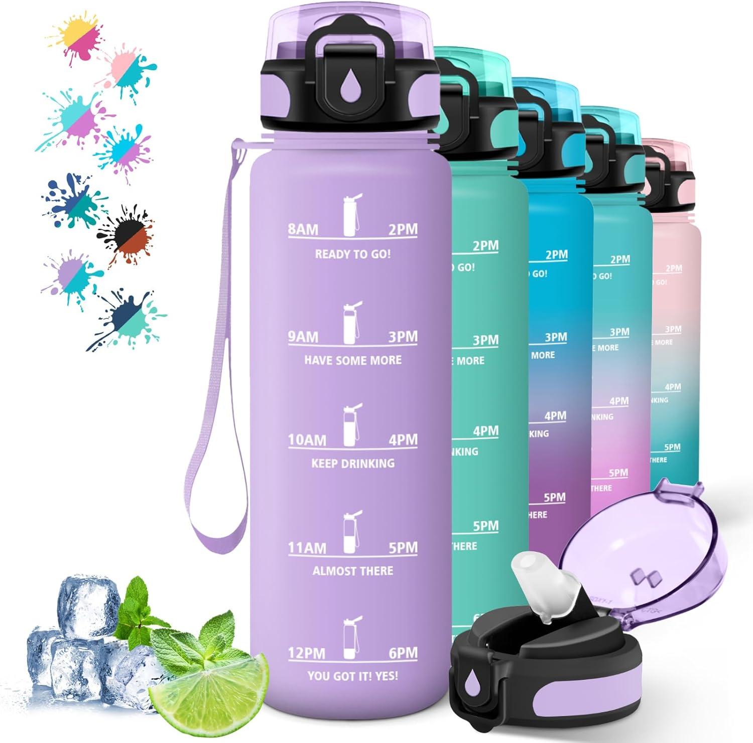 image:imageGourde 500ml Gourde Enfant Bouteille avec Paille AntiFuite Bouteille deau Facile Nettoyer Bouteille Sport pour lcole Bureau Extrieur Voyage RoseCyanViolet