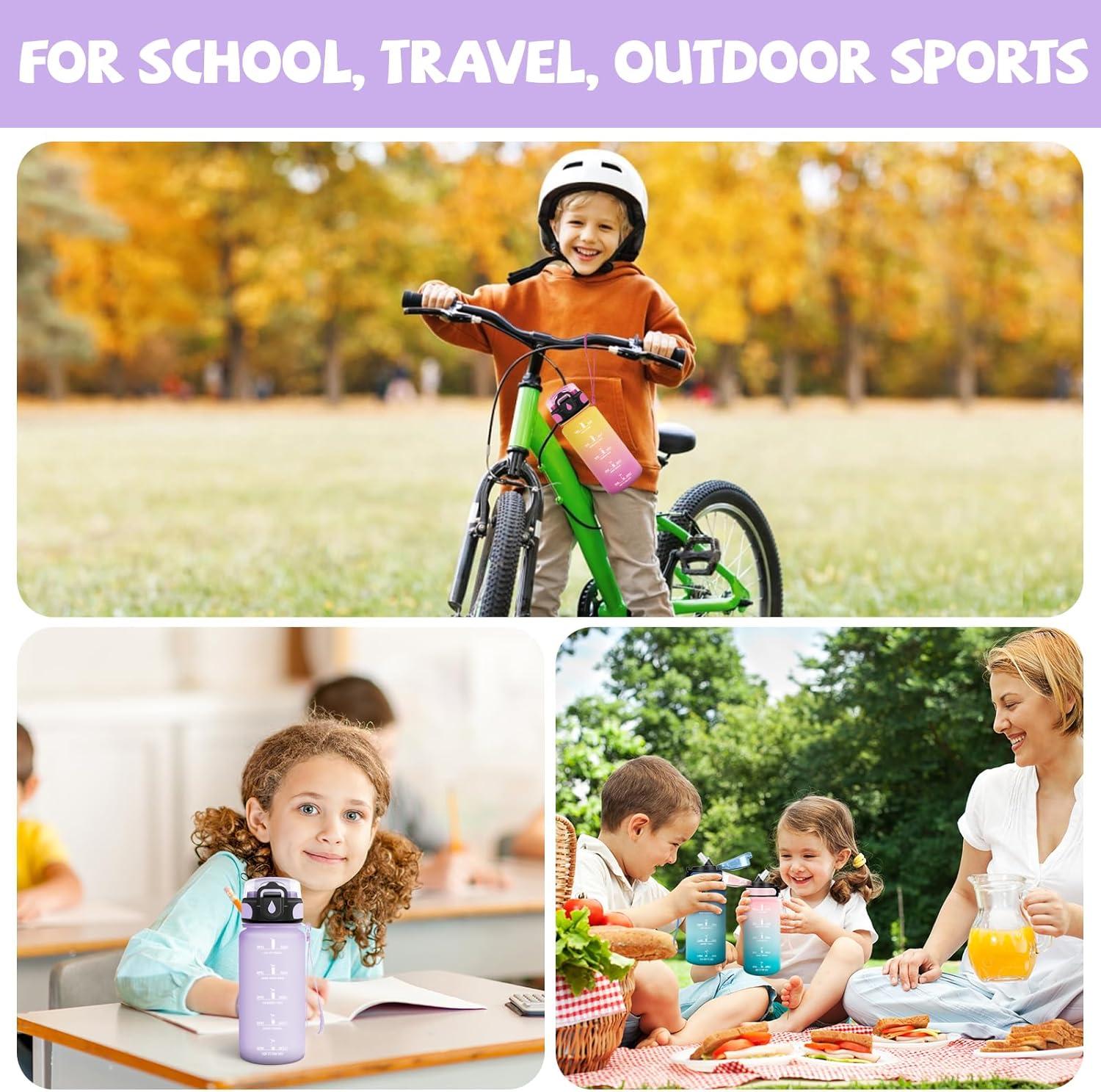 image:imageGourde 500ml Gourde Enfant Bouteille avec Paille AntiFuite Bouteille deau Facile Nettoyer Bouteille Sport pour lcole Bureau Extrieur Voyage RoseCyanViolet