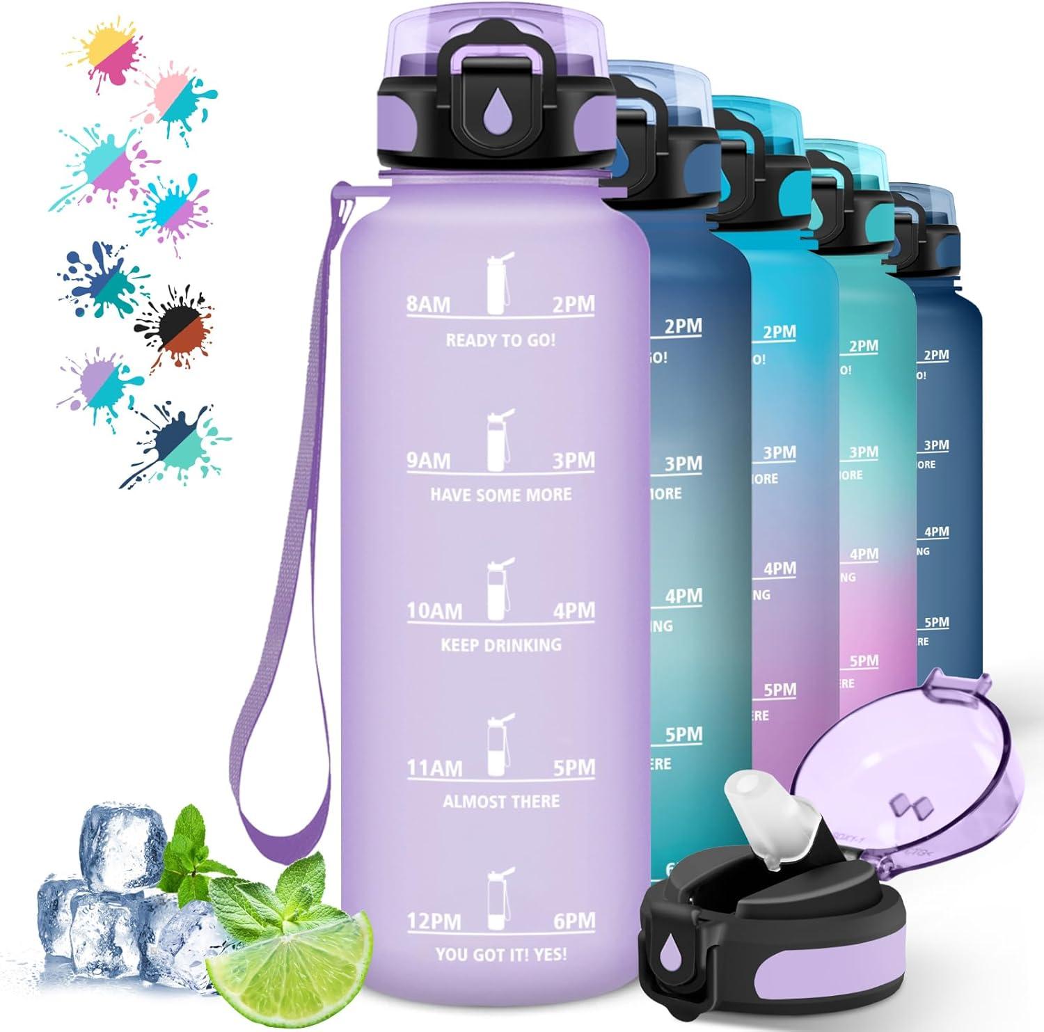 image:imageGourde 500ml Gourde Enfant Bouteille avec Paille AntiFuite Bouteille deau Facile Nettoyer Bouteille Sport pour lcole Bureau Extrieur Voyage RoseCyanViolet