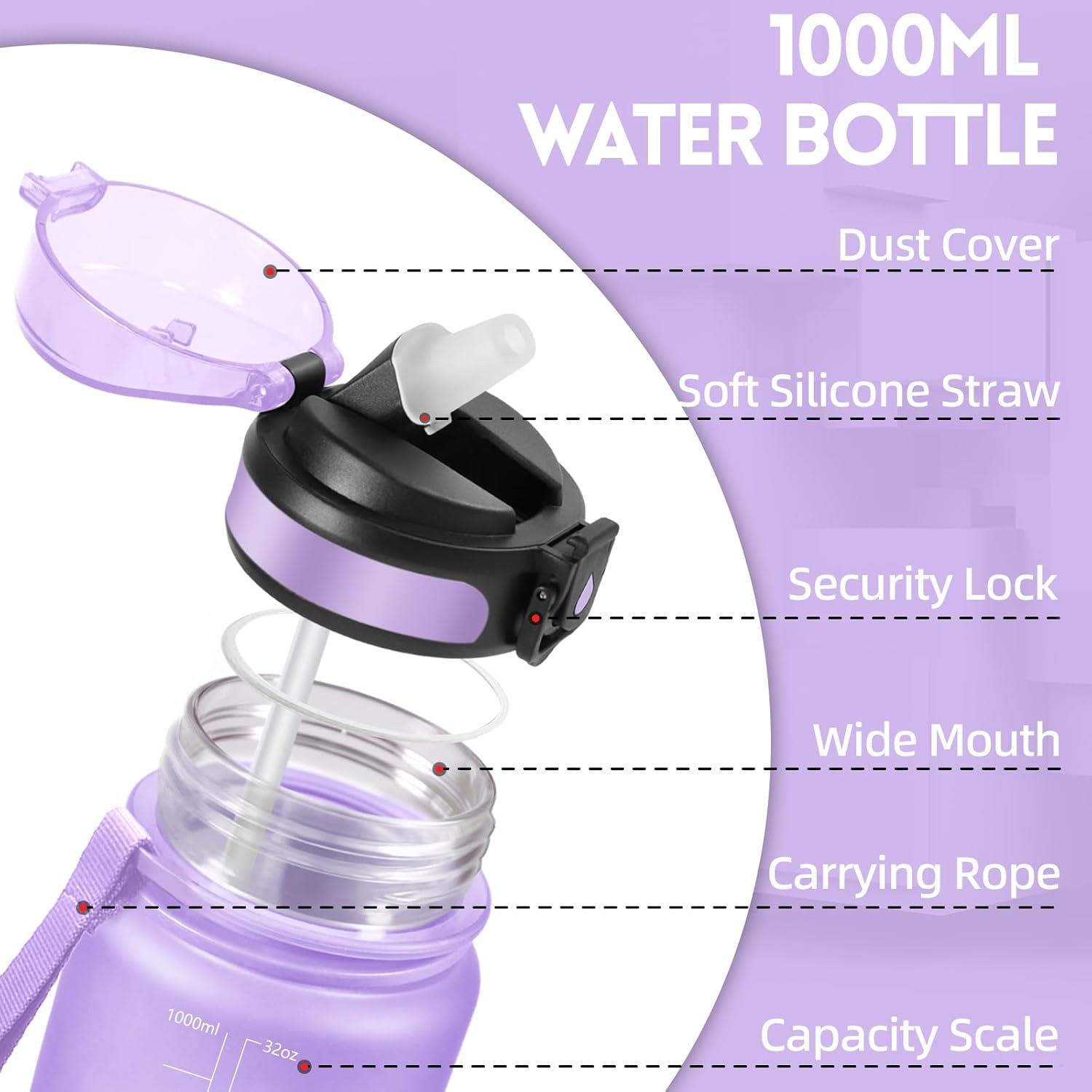 image:imageGourde 500ml Gourde Enfant Bouteille avec Paille AntiFuite Bouteille deau Facile Nettoyer Bouteille Sport pour lcole Bureau Extrieur Voyage RoseCyanViolet