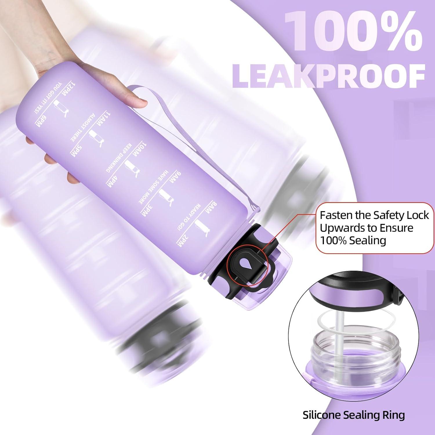 image:imageGourde 500ml Gourde Enfant Bouteille avec Paille AntiFuite Bouteille deau Facile Nettoyer Bouteille Sport pour lcole Bureau Extrieur Voyage RoseCyanViolet