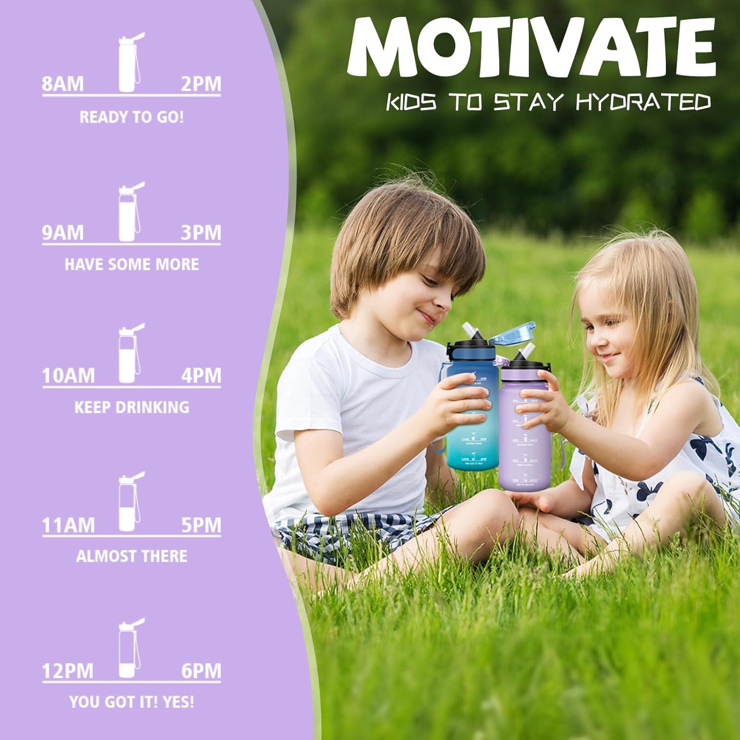 image:imageGourde 500ml Gourde Enfant Bouteille avec Paille AntiFuite Bouteille deau Facile Nettoyer Bouteille Sport pour lcole Bureau Extrieur Voyage RoseCyanViolet