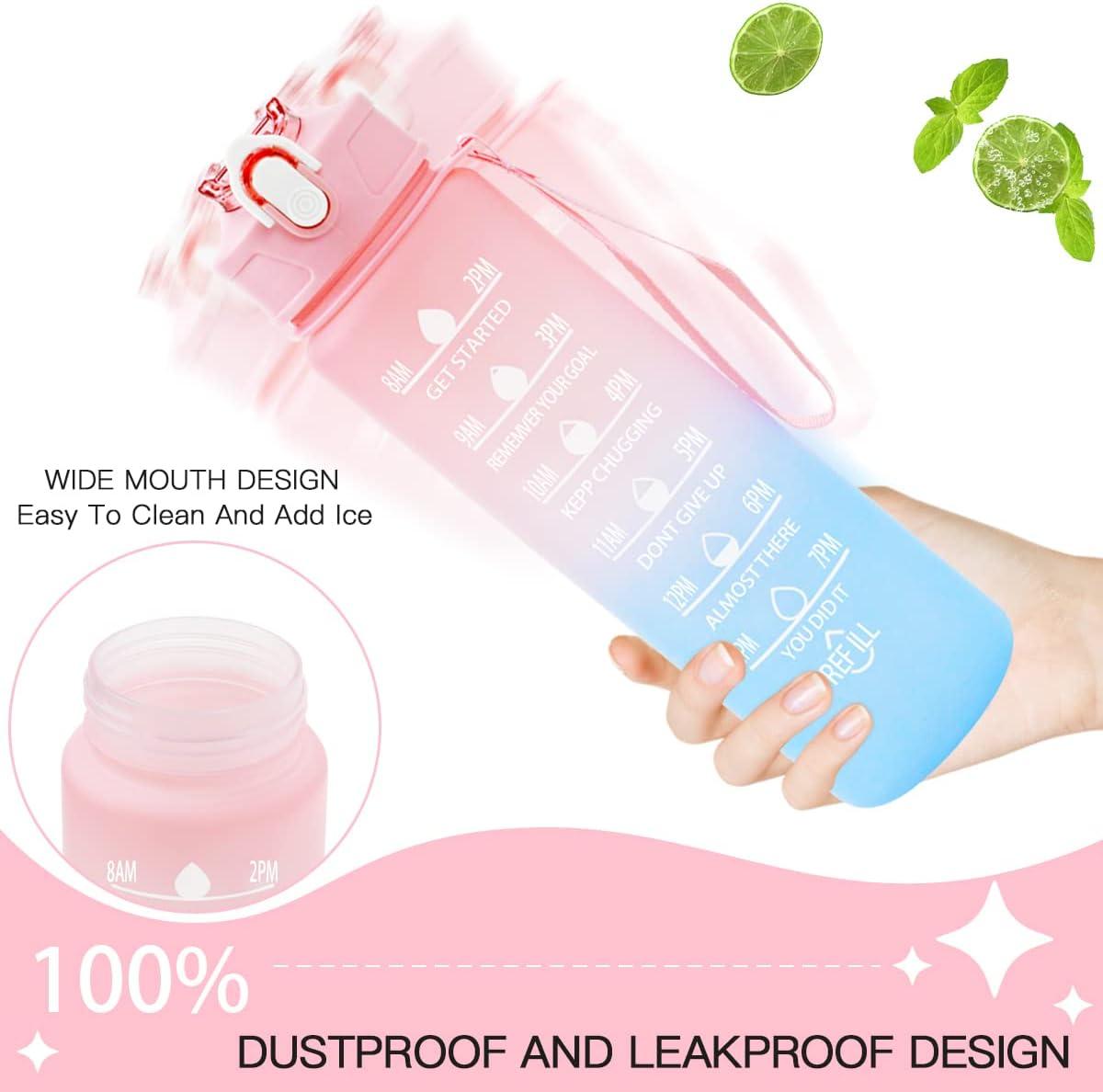 image:imageGourde 750 ml Gourde Sport avec Marqueur de Temps Gourde avec Paille Bouteille deau tanche avec Couvercle Sans BPA Water Bottle pour Sport Gym Bureau Course Pied ViolettesBleu Clair
