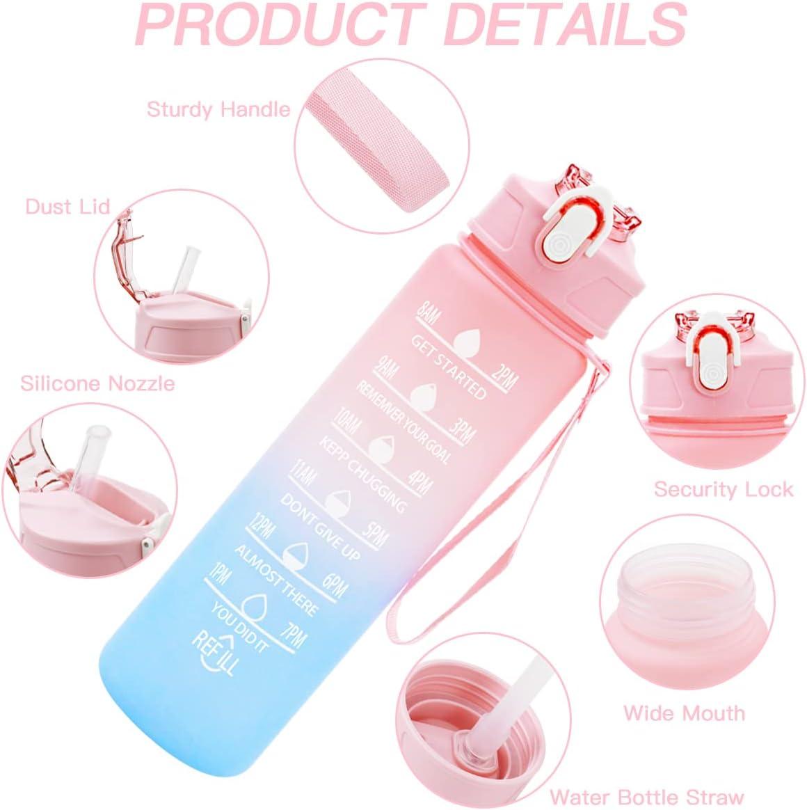 image:imageGourde 750 ml Gourde Sport avec Marqueur de Temps Gourde avec Paille Bouteille deau tanche avec Couvercle Sans BPA Water Bottle pour Sport Gym Bureau Course Pied ViolettesBleu Clair