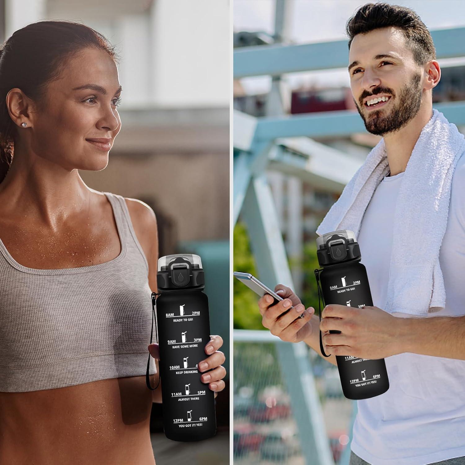 image:imageGourde Sport Enfant 500ml Gourde Sport avec Paille Bouteille deau Sport tanche Bouteille Reutilisable Gourde pour 1 Journee Gourde Motivation pour Enfant Adulte Randonne lcole Fitness32oz1000ml Paille Mat Noir