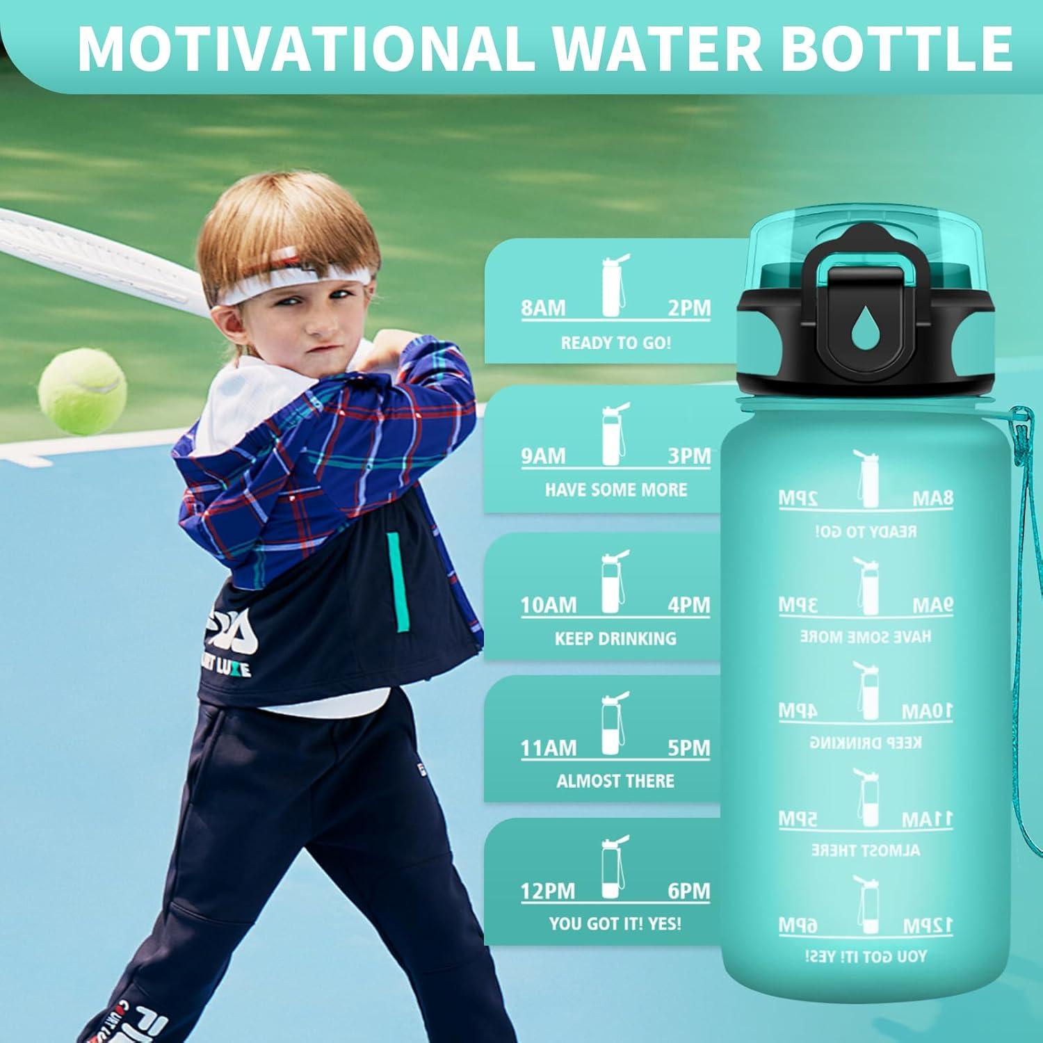 image:imageGourde Sport Enfant 500ml Gourde Sport avec Paille Bouteille deau Sport tanche Bouteille Reutilisable Gourde pour 1 Journee Gourde Motivation pour Enfant Adulte Randonne lcole Fitness17oz500ml Paille Mat Bleuvert