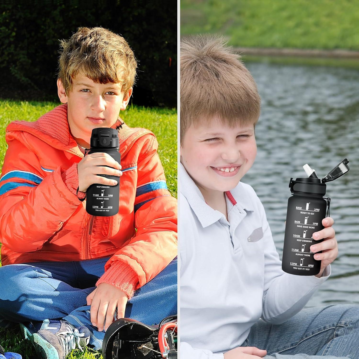image:imageGourde Sport Enfant 500ml Gourde Sport avec Paille Bouteille deau Sport tanche Bouteille Reutilisable Gourde pour 1 Journee Gourde Motivation pour Enfant Adulte Randonne lcole Fitness17oz500ml Paille Mat Noir