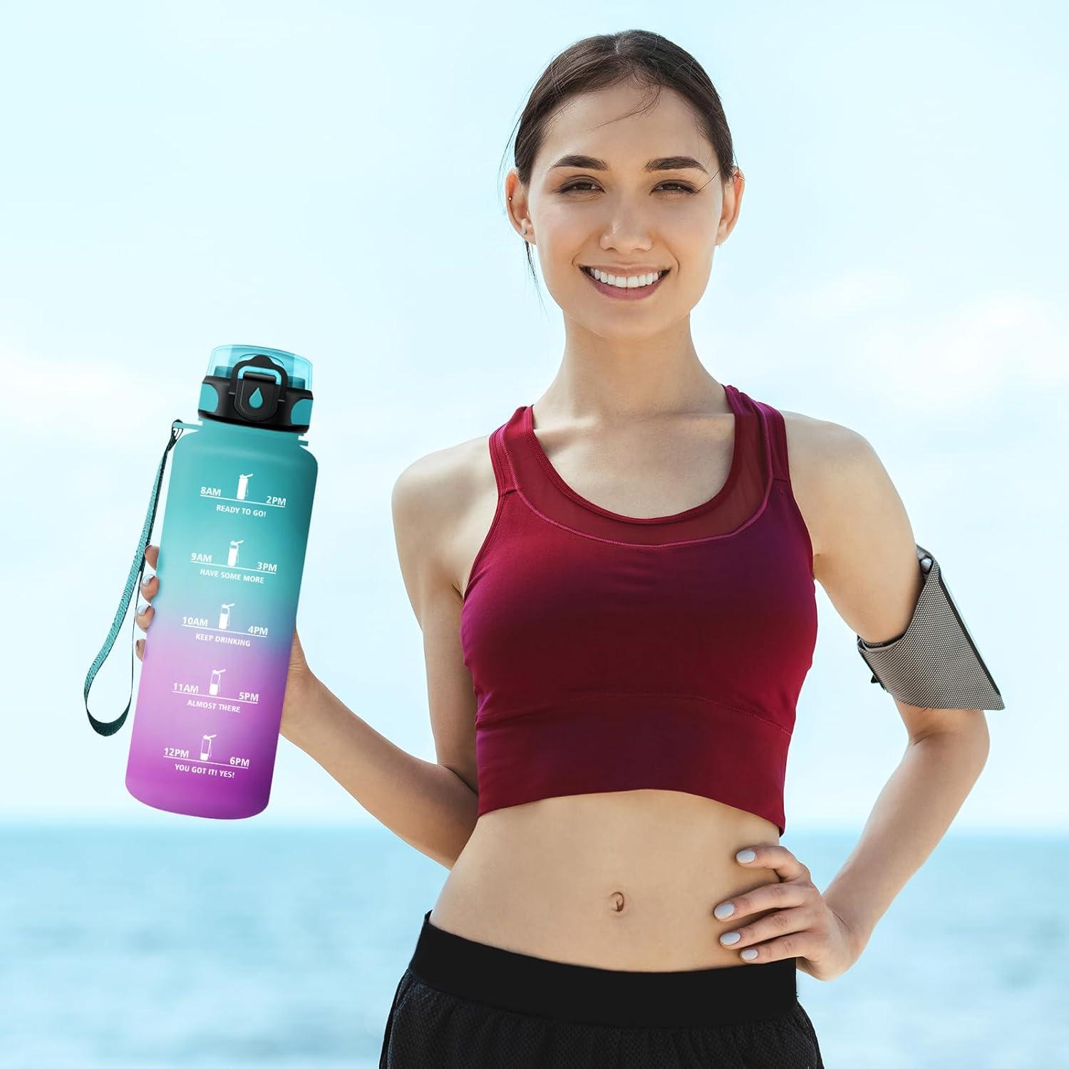 image:imageGourde Sport Enfant 500ml Gourde Sport avec Paille Bouteille deau Sport tanche Bouteille Reutilisable Gourde pour 1 Journee Gourde Motivation pour Enfant Adulte Randonne lcole Fitness50oz1500ml Paille Vert Rose Clair1