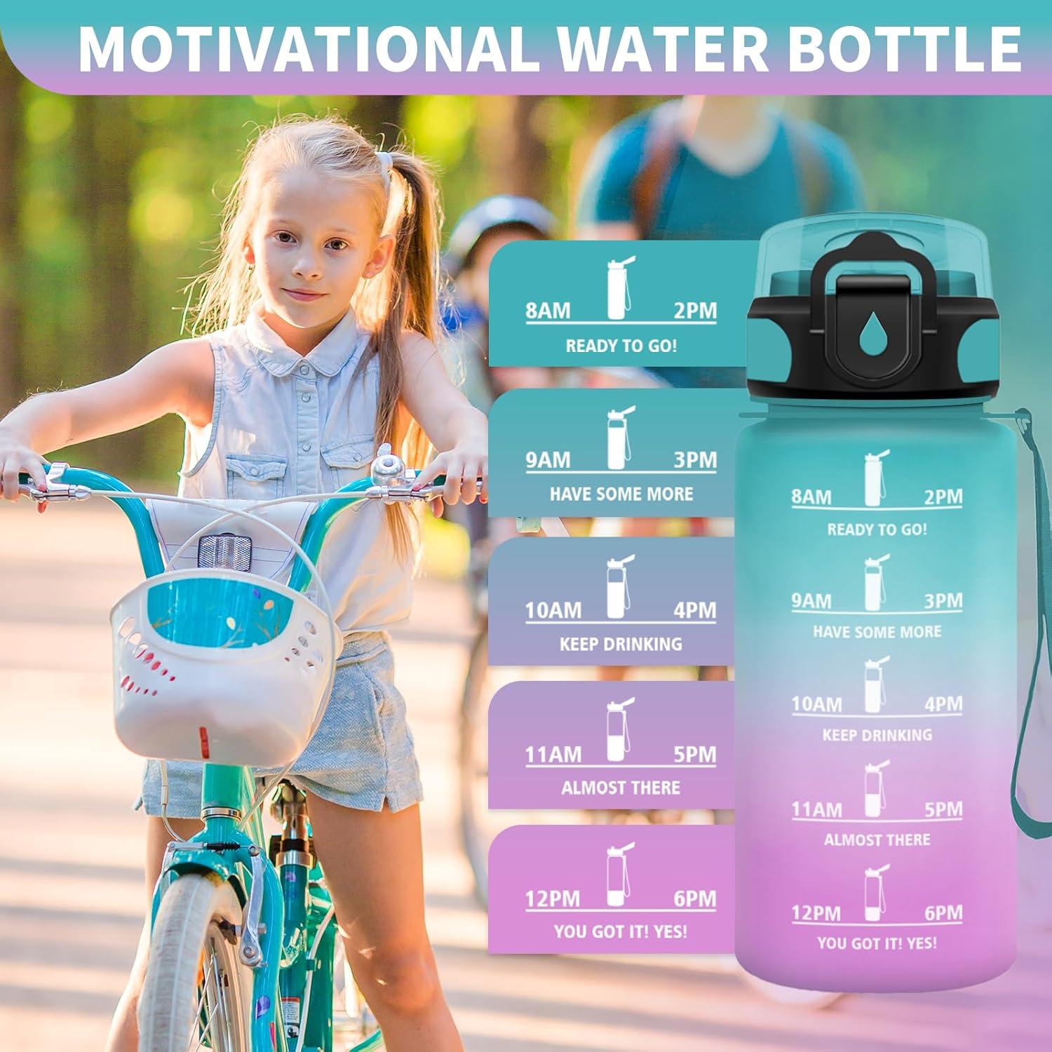image:imageGourde Sport Enfant 500ml Gourde Sport avec Paille Bouteille deau Sport tanche Bouteille Reutilisable Gourde pour 1 Journee Gourde Motivation pour Enfant Adulte Randonne lcole Fitness17oz500ml Paille Vert Rose Clair