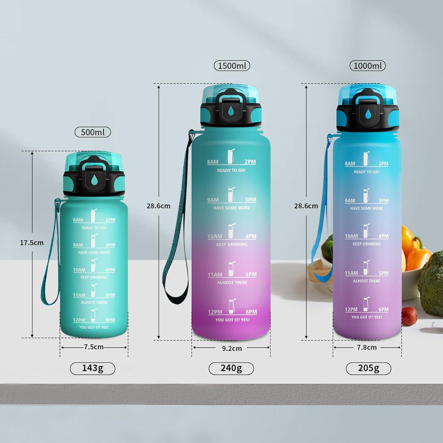 image:imageGourde Sport Enfant 500ml Gourde Sport avec Paille Bouteille deau Sport tanche Bouteille Reutilisable Gourde pour 1 Journee Gourde Motivation pour Enfant Adulte Randonne lcole Fitness17oz500ml Paille Mat Bleuvert