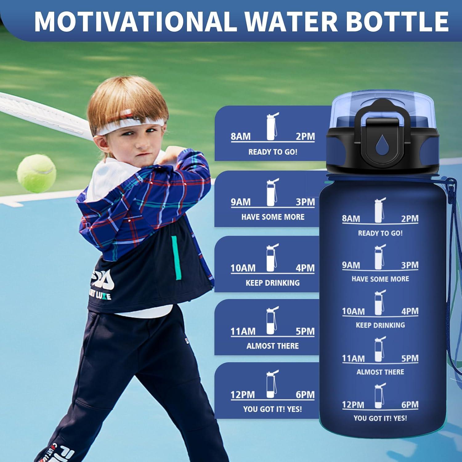 image:imageGourde Sport Enfant 500ml Gourde Sport avec Paille Bouteille deau Sport tanche Bouteille Reutilisable Gourde pour 1 Journee Gourde Motivation pour Enfant Adulte Randonne lcole Fitness17oz500ml Paille Mat Marine Bleu
